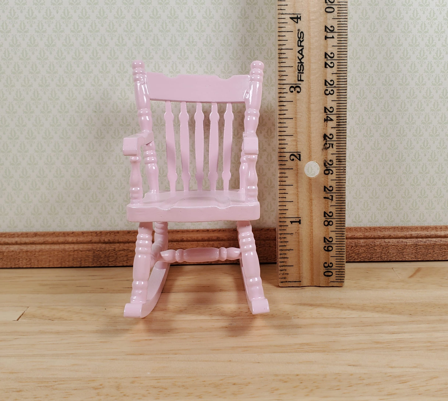 Dollhouse Rocking Chair Pink Wood 1:12 Scale Miniature Furniture Nursery