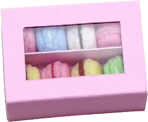 Dollhouse 8 Macarons in Pink Box 1:12 Scale Miniature Food Kitchen