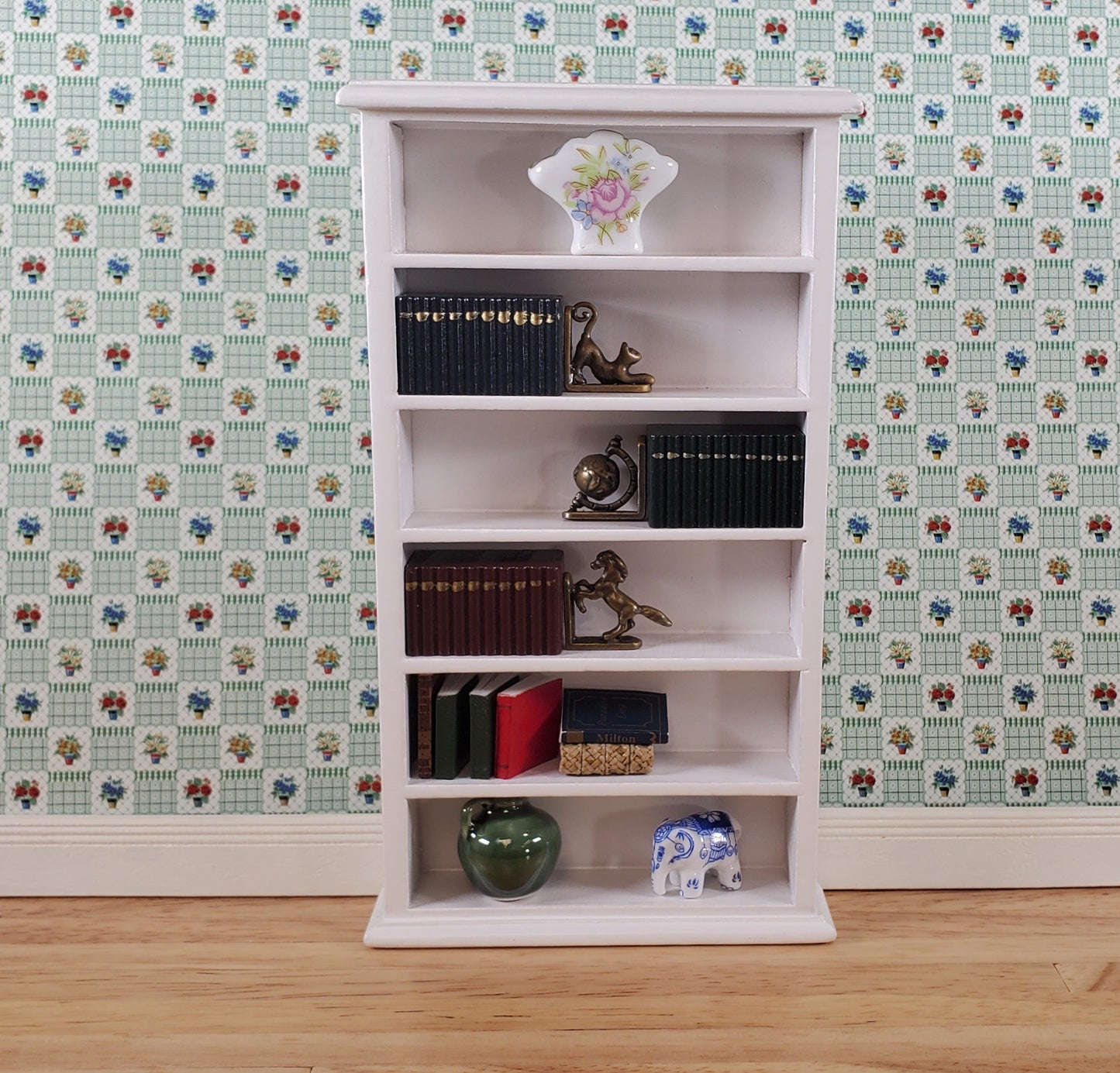 Dollhouse Tall Bookcase White Shelves Bookshelf 1:12 Scale Miniature Furniture