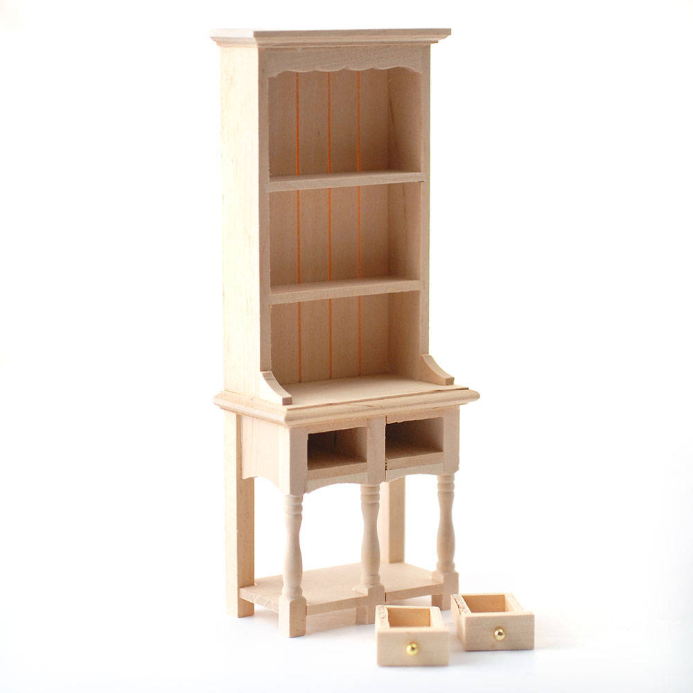 Dollhouse Kitchen Hutch with Pot Shelf 2 Drawer 1:12 Scale Furniture Unpainted