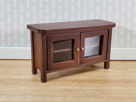 Dollhouse TV Media Stand Low Cabinet Modern Style Walnut Finish 1:12 Scale Miniature Furniture