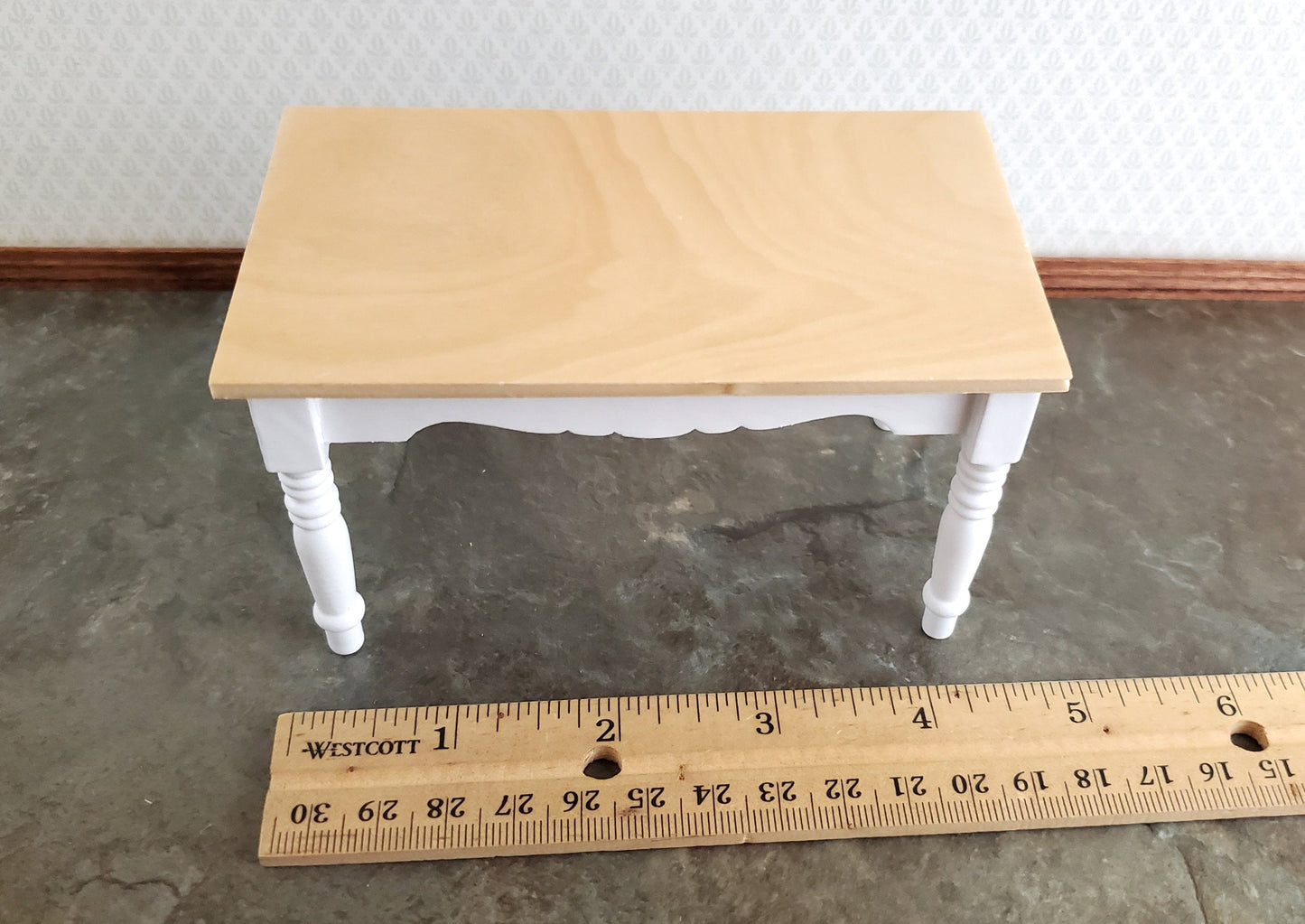 Dollhouse Kitchen Table White & Light Oak 1:12 Scale Miniature Furniture