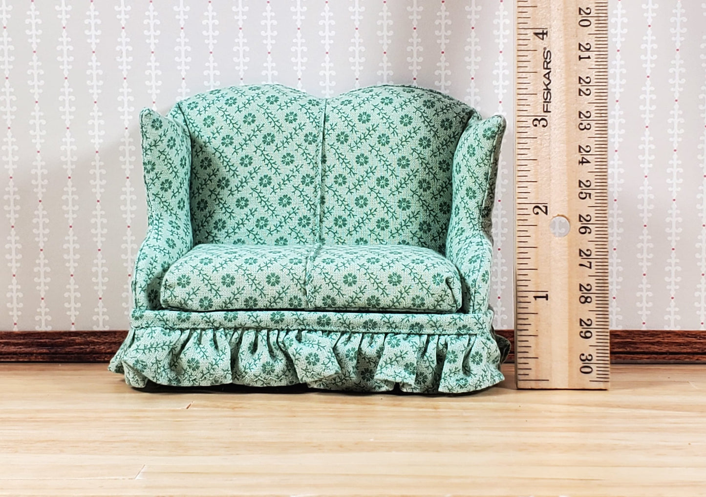 Dollhouse Small Loveseat Sofa Sage Green 1:12 Scale Miniature Furniture