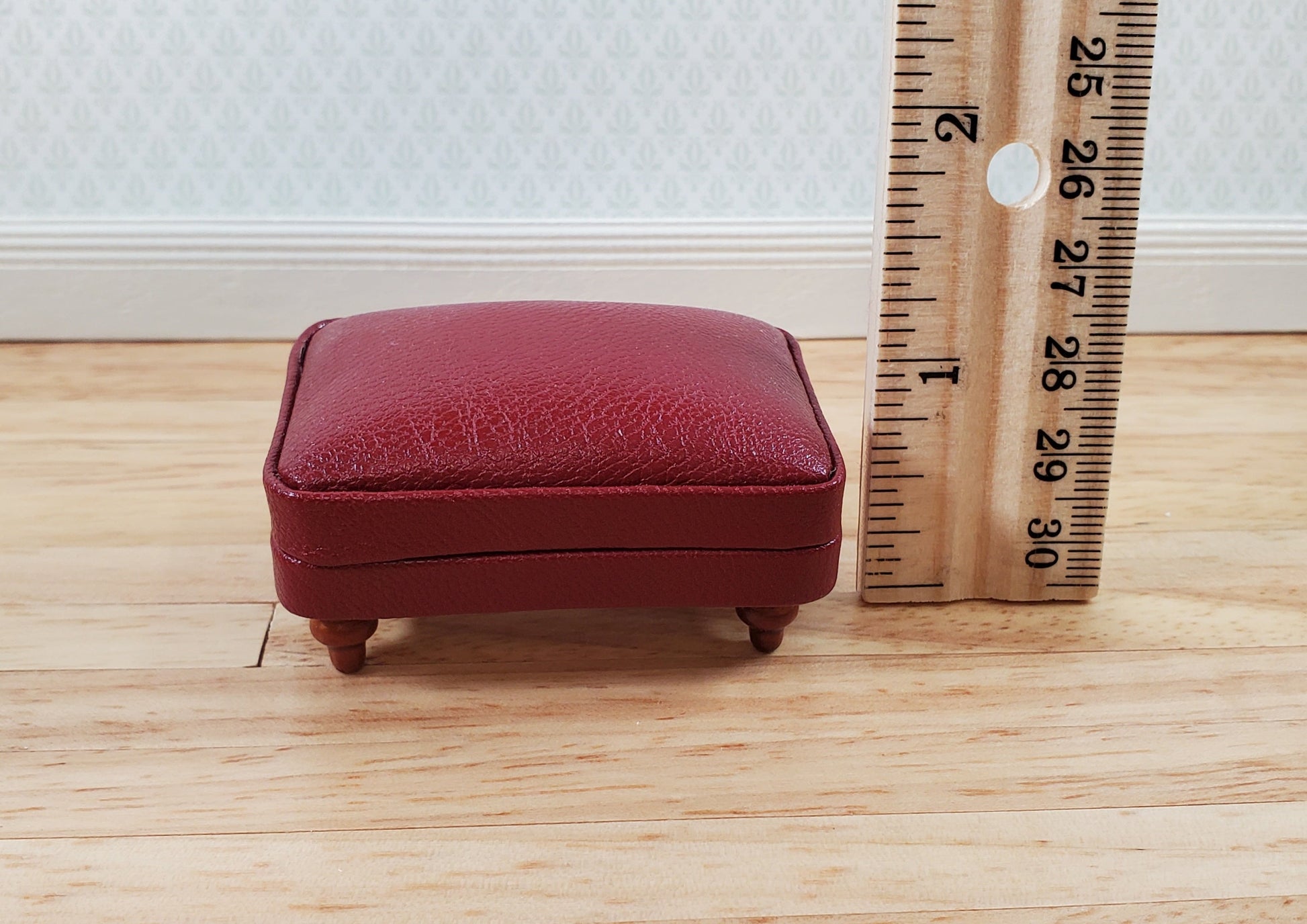 Dollhouse Miniature Footstool Ottoman Burgundy 1:12 Scale Miniature Furniture