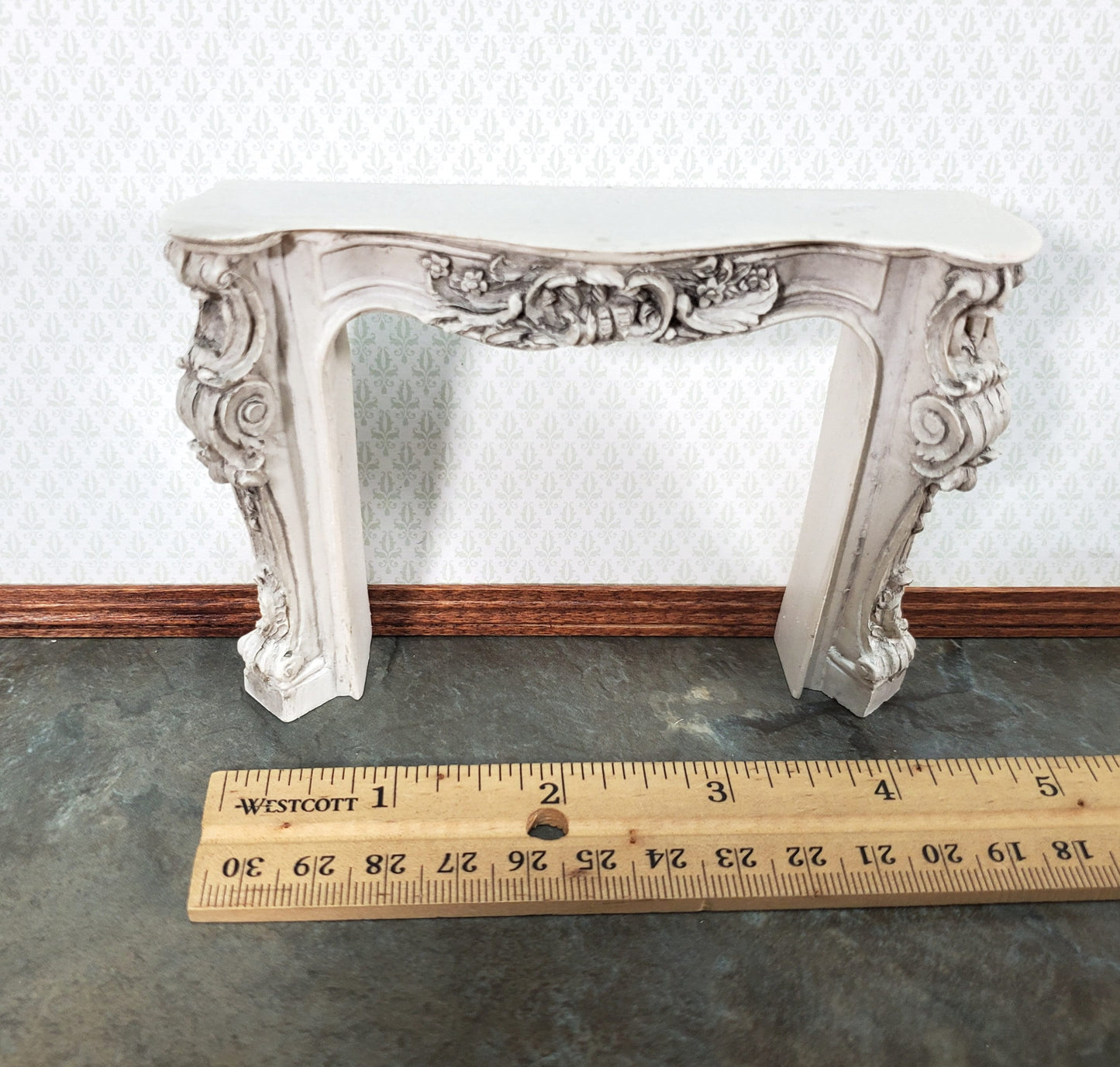 Dollhouse Victorian Fireplace Aged Gray Ornate Resin 1:12 Scale Furniture