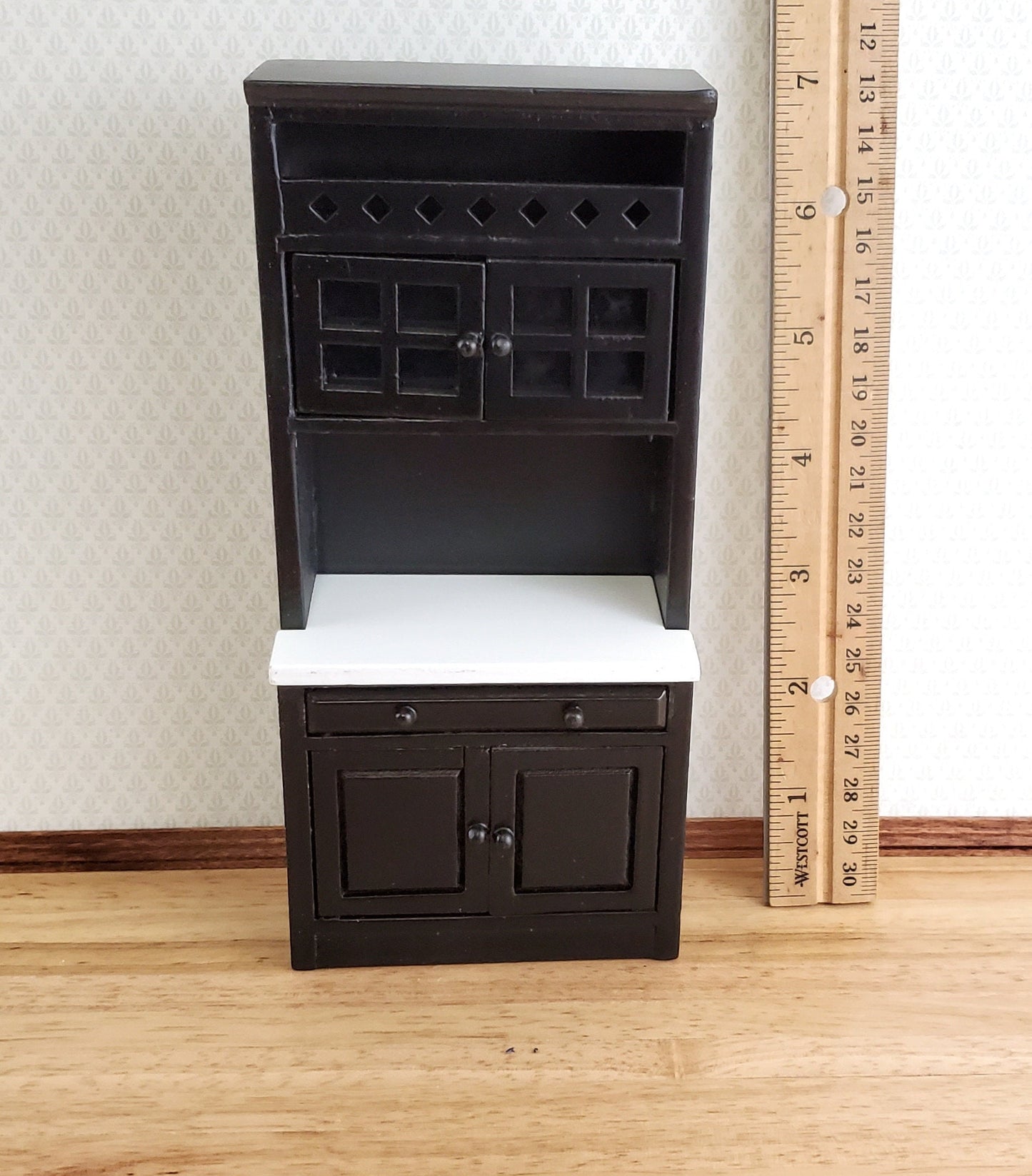Dollhouse Tall Kitchen Cabinet Cupboard Black White Counter 1:12 Scale Miniature