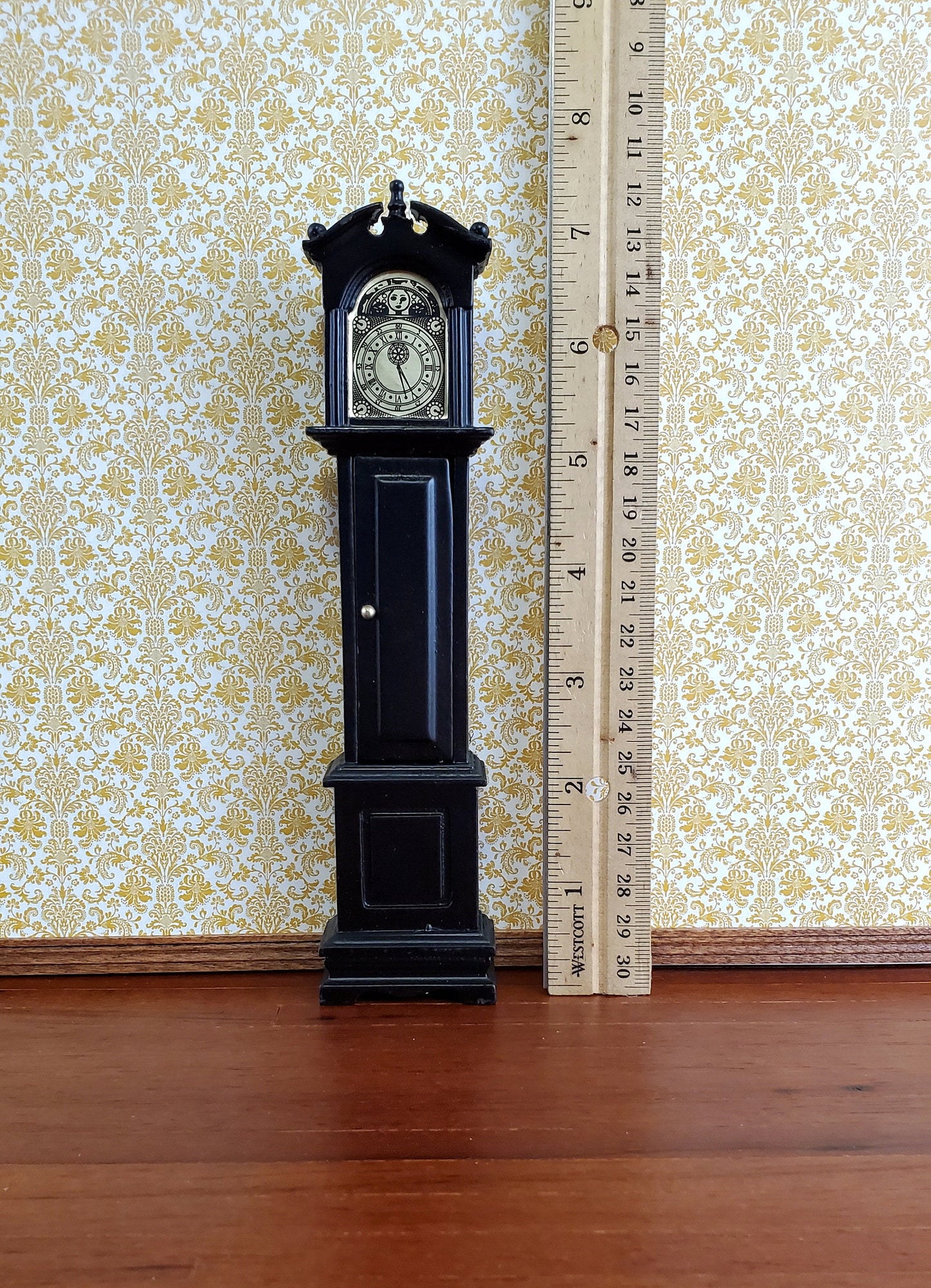 Dollhouse Miniature Grandfather Clock Opens Black Wood 1:12 Scale Furniture