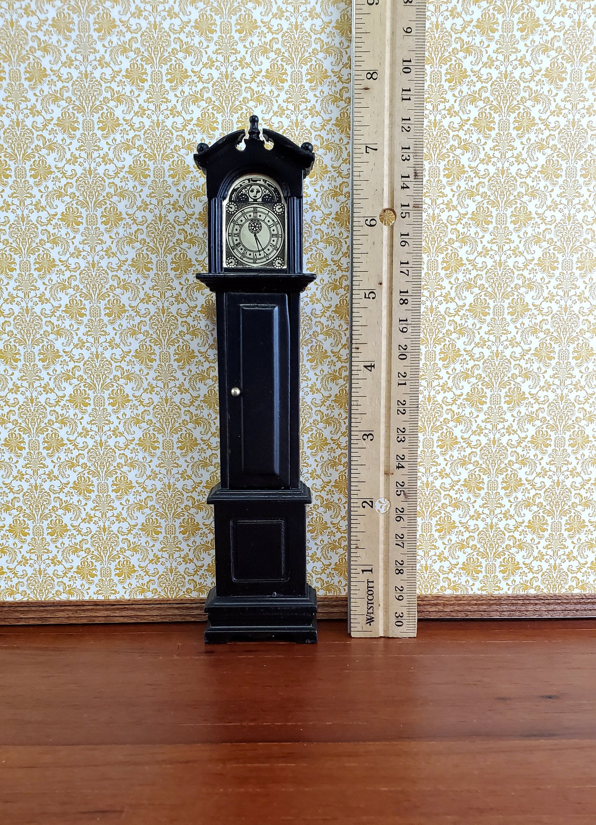 Dollhouse Miniature Grandfather Clock Opens Black Wood 1:12 Scale Furniture