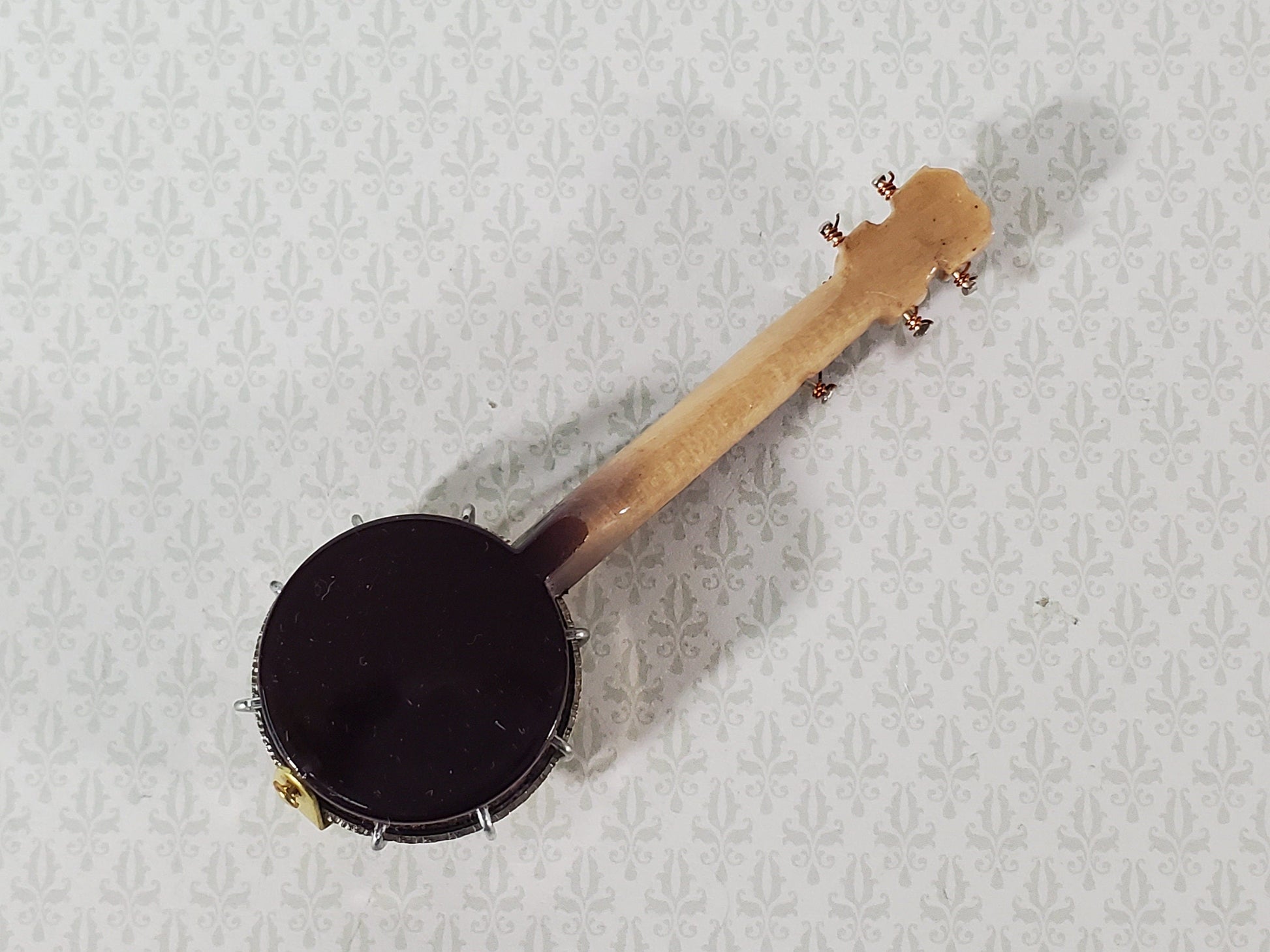 Miniature Banjo Instrument with Case 2 3/4" 1:12 Scale Ornament Prop