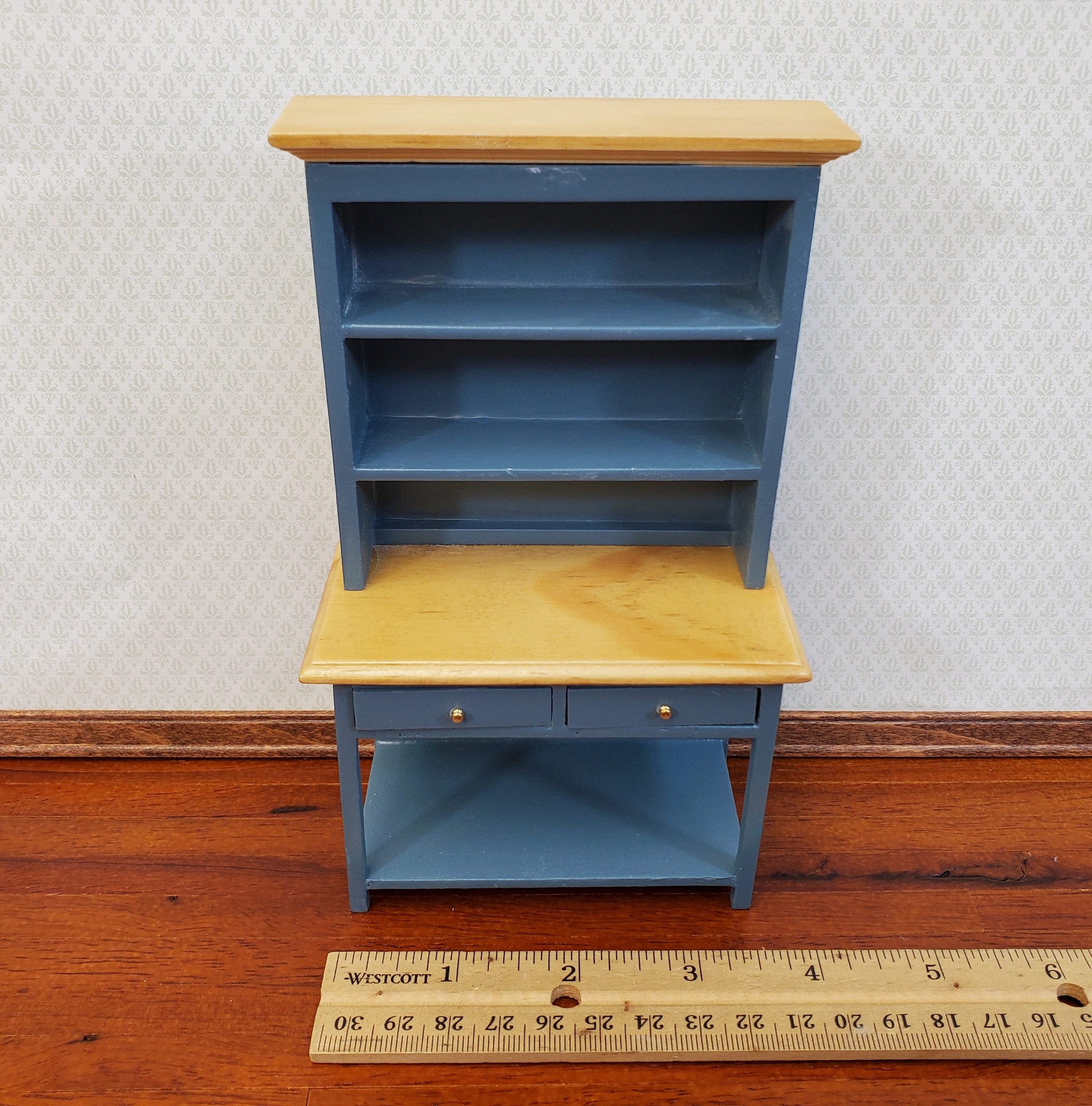 Dollhouse Kitchen Hutch Cabinet Cupboard 1:12 Scale Blue Gray Finish