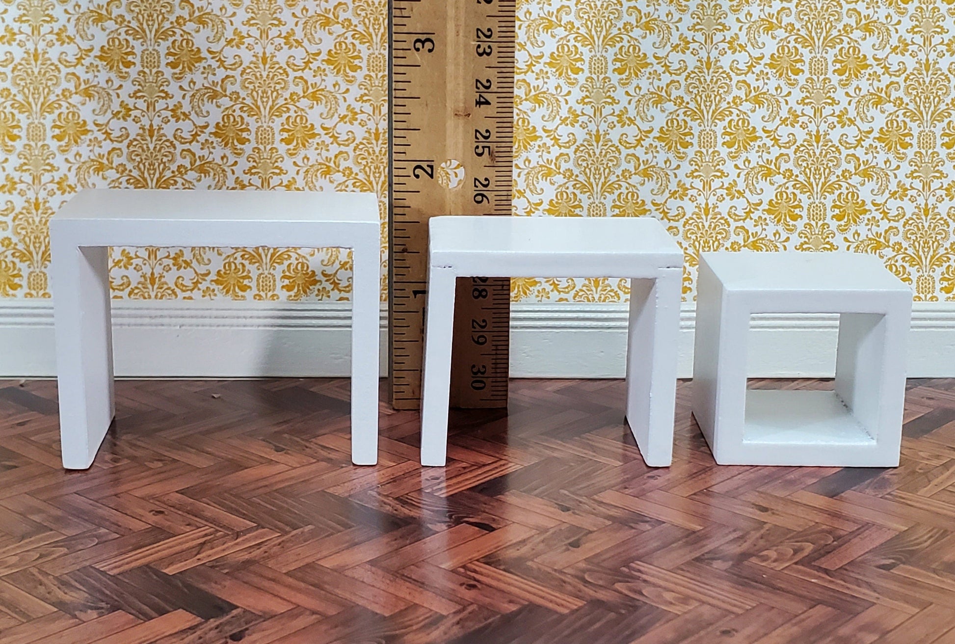 Dollhouse Nesting Tables Set of 3 Square Modern White 1:12 Scale Miniature Furniture