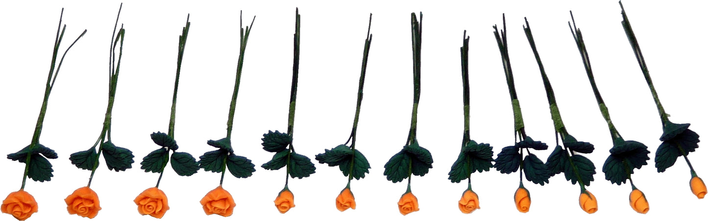 Dollhouse Apricot Roses Loose Bouquet One Dozen 1:12 Scale Miniature