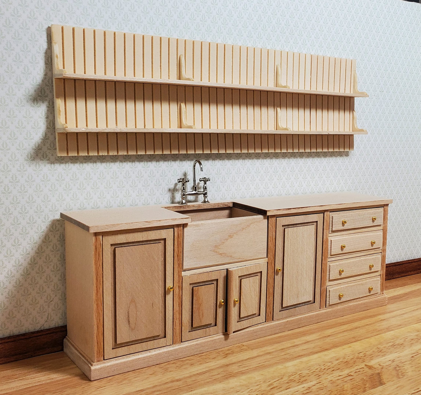 JBM Dollhouse Kitchen Sink & Plate Shelf Farmhouse Style Unfinished 1:12 Scale