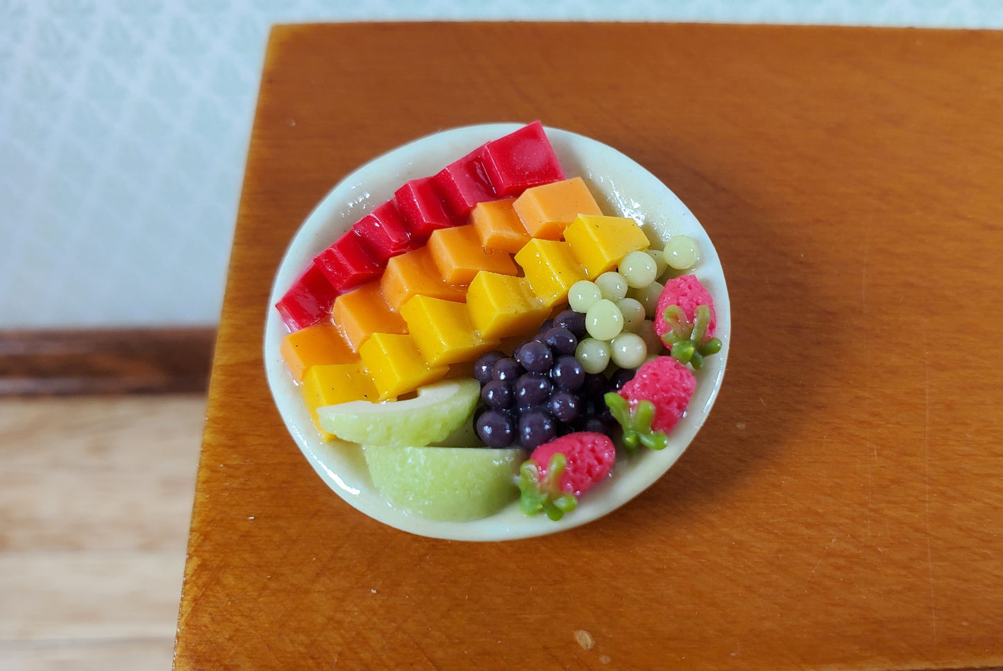 Dollhouse Cut Fruit Tray Melons Grapes Strawberries 1:12 Scale Miniature