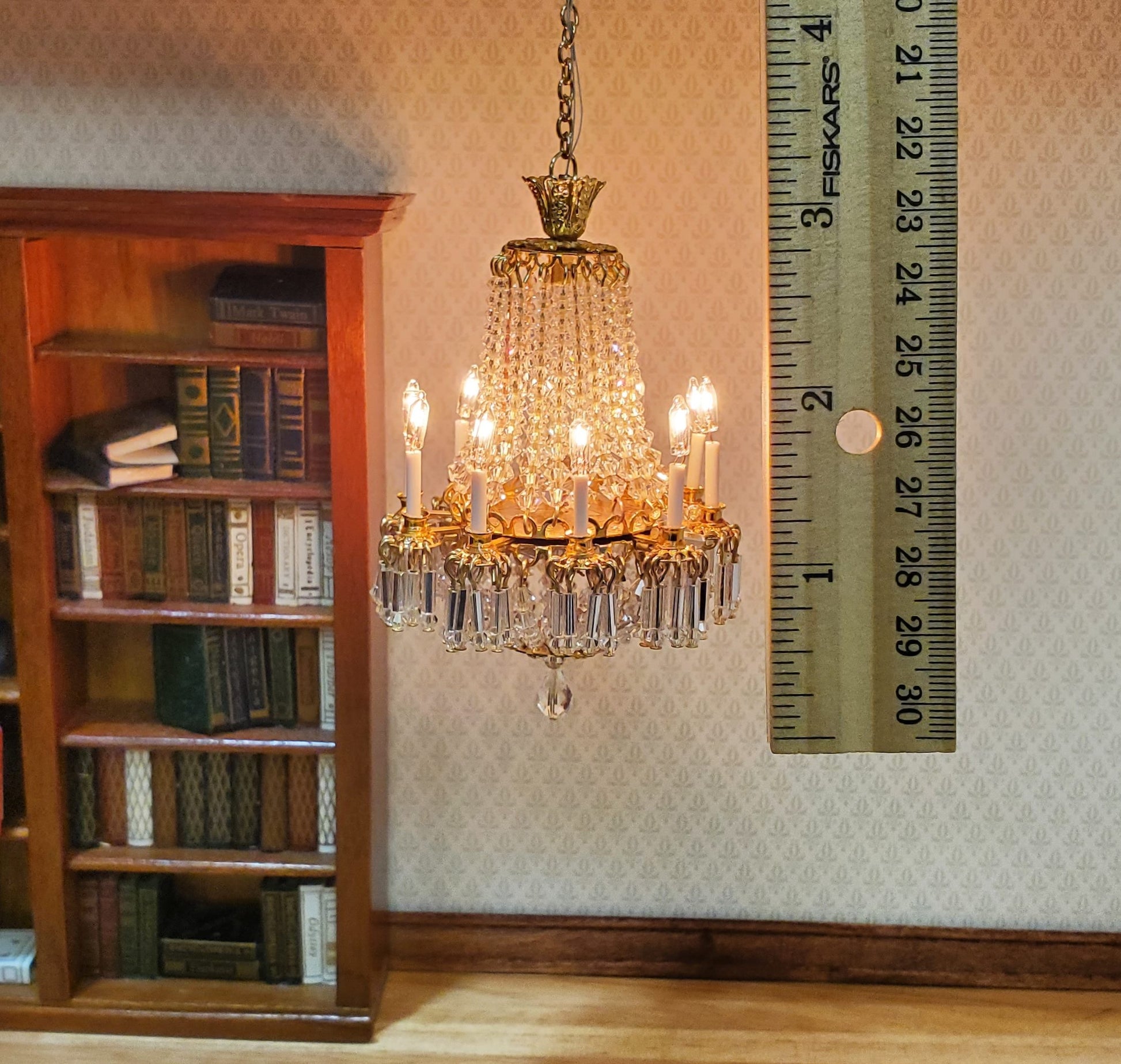 Dollhouse Grand Crystal Chandelier 10 Arm Real Glass 12 Volt 1:12 Scale