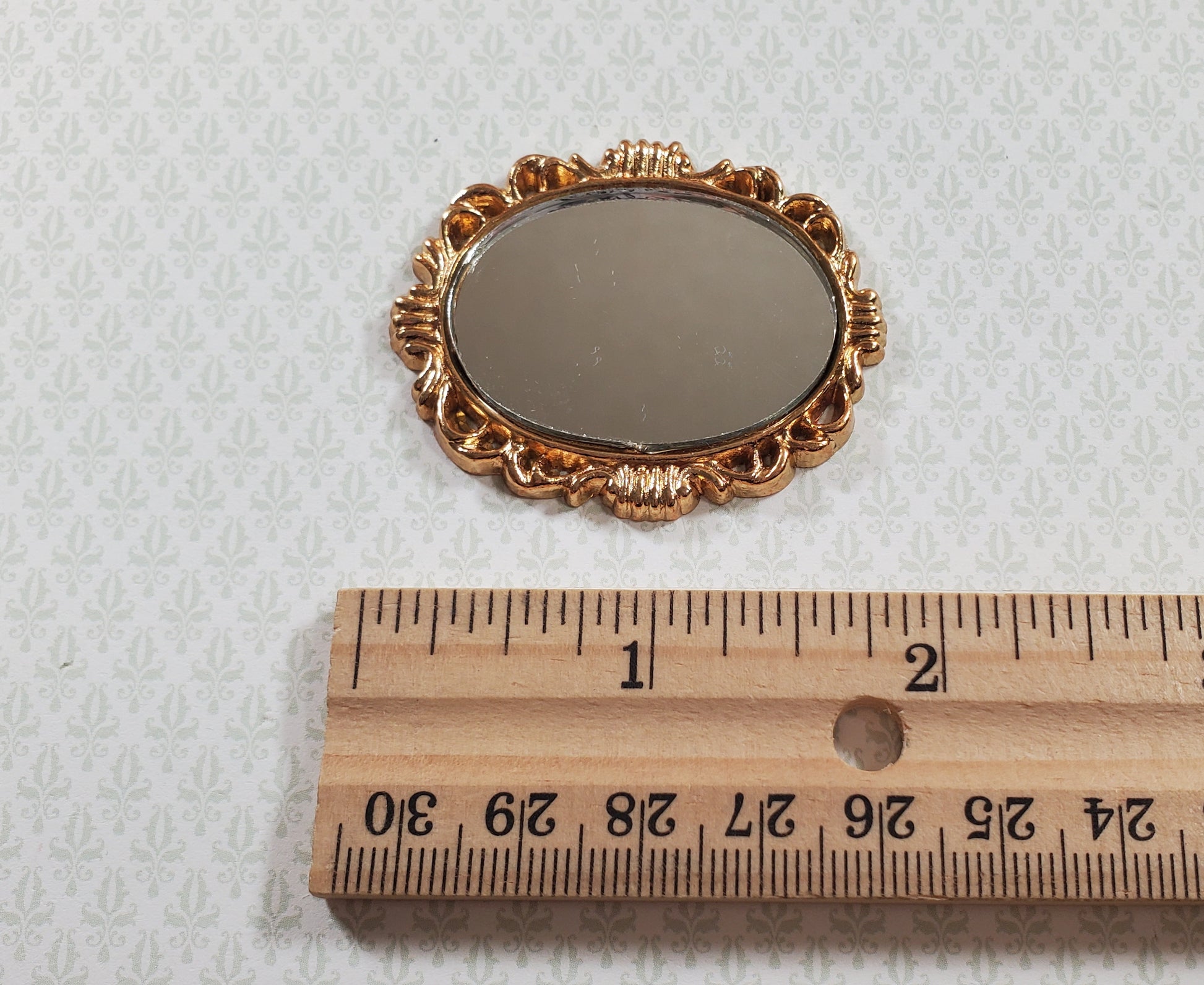 Dollhouse Small Oval Mirror with Fancy Gold Frame 1:12 Scale Miniature Accessory