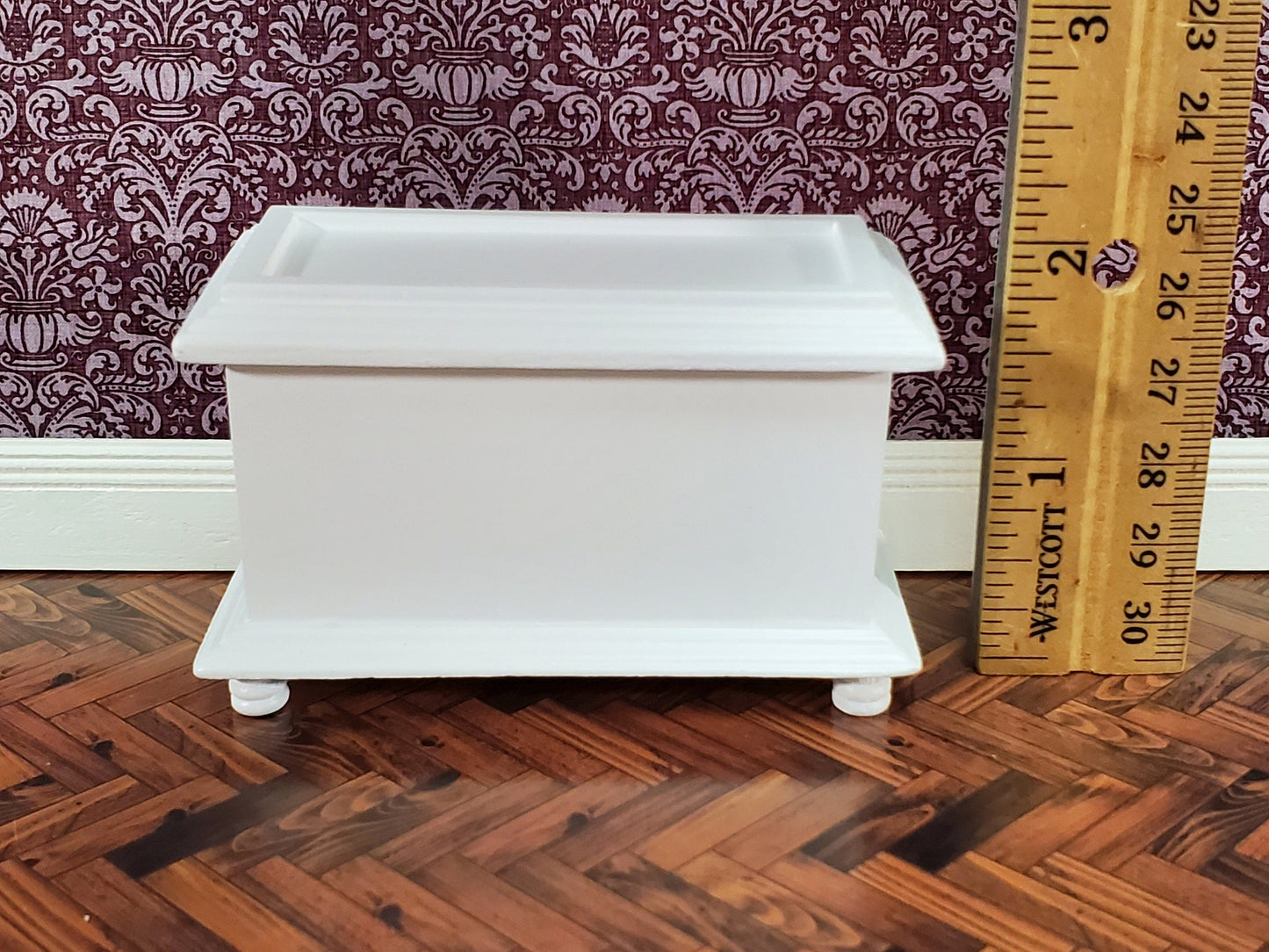 Dollhouse Wood Blanket Trunk or Toy Chest White Finish 1:12 Scale Miniature Furniture