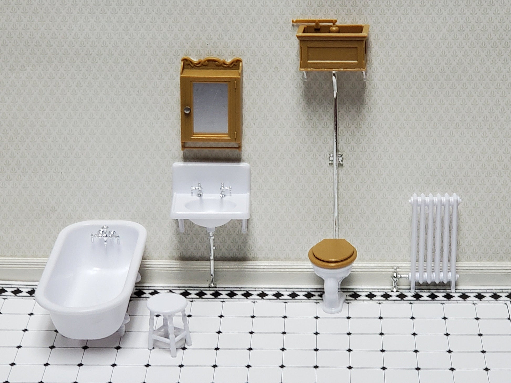 Dollhouse Chrysnbon Bathroom KIT Victorian Style Plastic 1:12 Scale Miniature Bathtub Toilet Sink