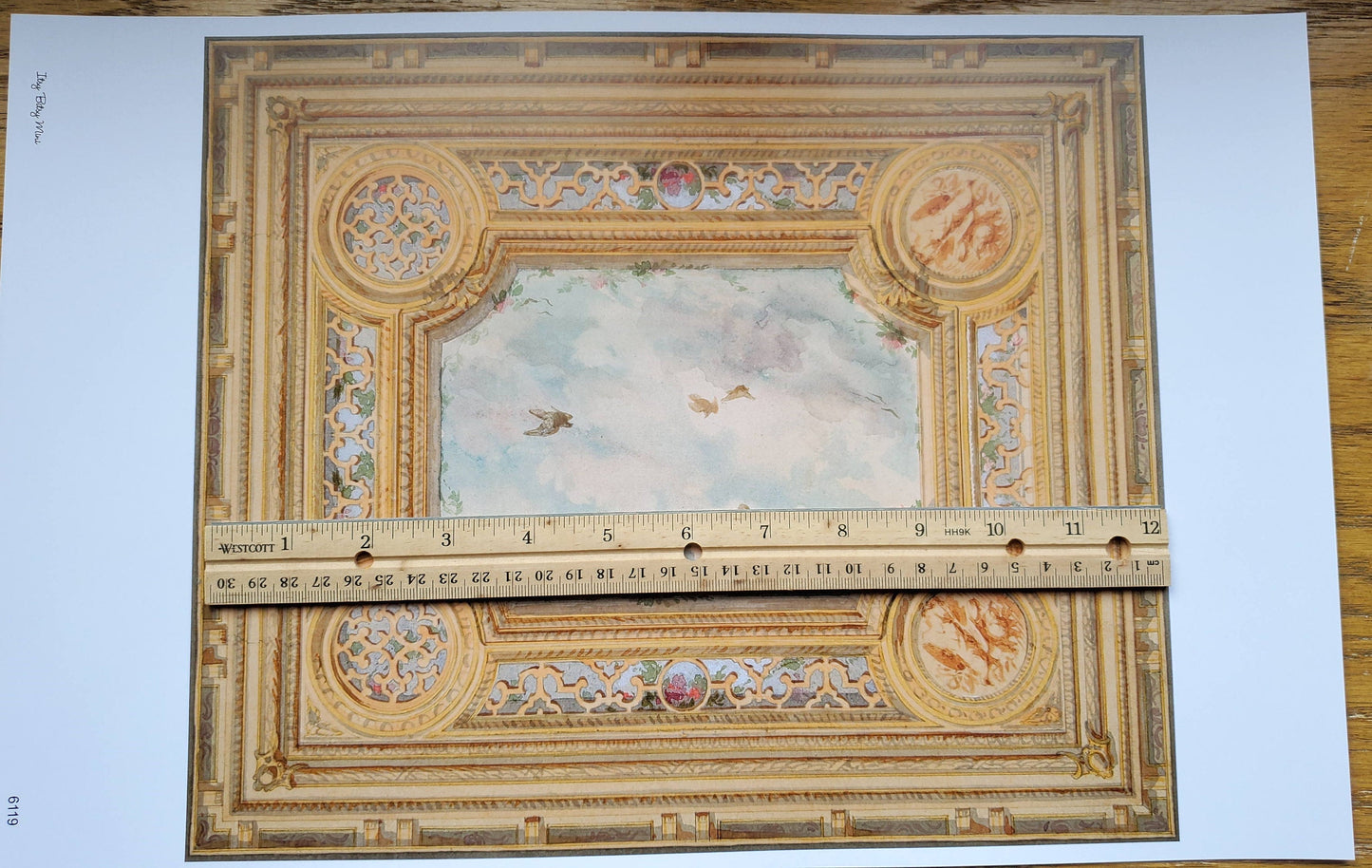 Dollhouse Ceiling Mural Wallpaper Sky Birds Painted Victorian 1:12 Scale Itsy Bitsy