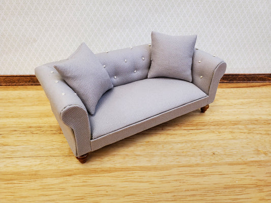 Dollhouse Sofa Couch Chesterfield Gray Tufted 1:12 Scale Miniature Furniture
