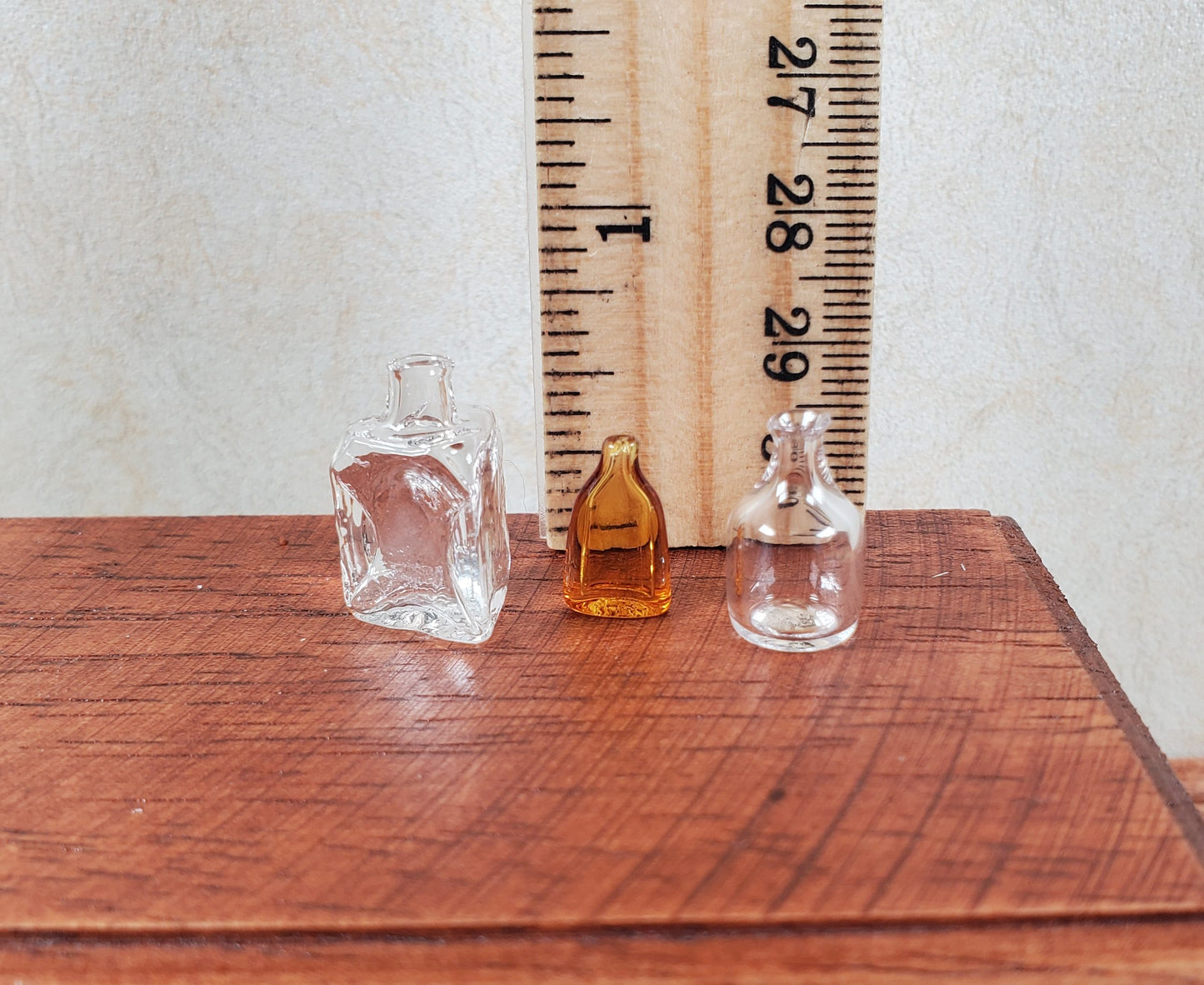 Dollhouse Miniature 3 Glass Jars 2 Clear 1 Amber Flask 1:12 Scale