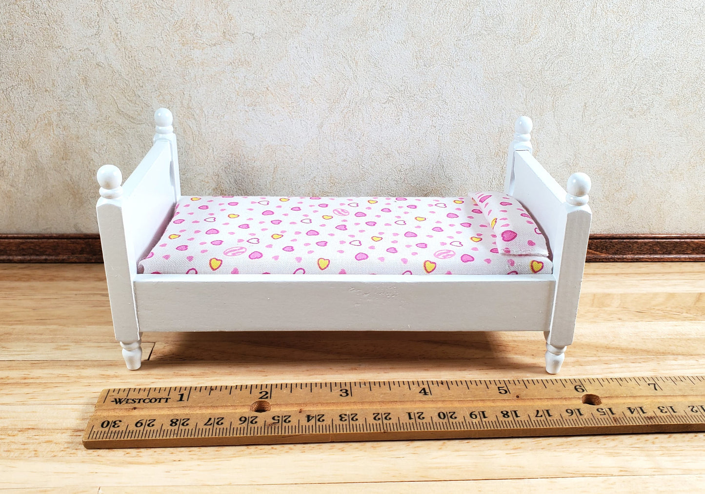 Dollhouse Bed Small Childs Size White 1:12 Scale Miniature Furniture