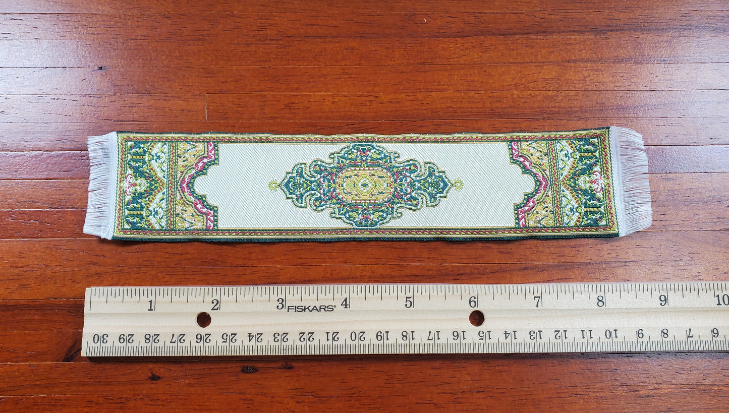 Dollhouse Narrow Carpet Rug Runner Gold Green Woven Fabric 1:12 Scale