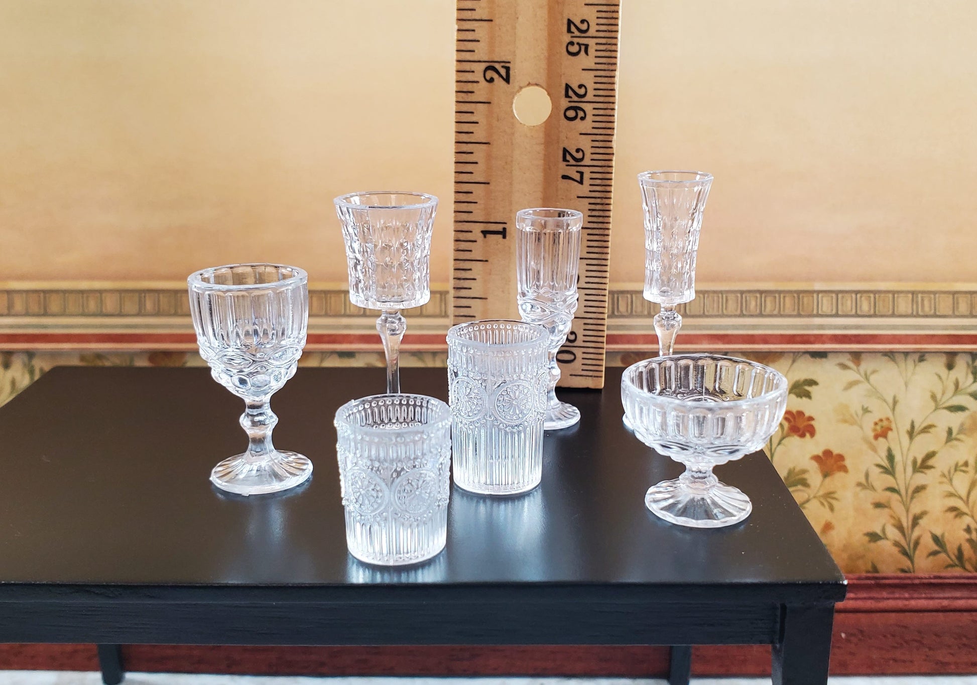 Dollhouse Wine Glasses Vases Bowls Tableware Clear Plastic 1:6 Playscale Size