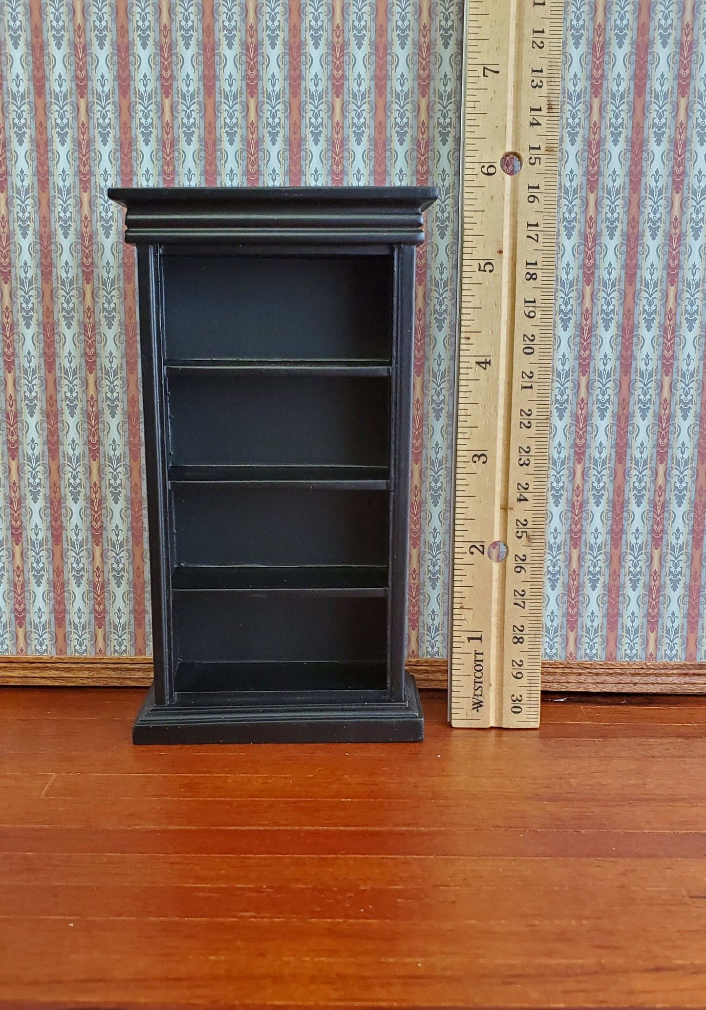 Dollhouse Miniature Bookcase 4 Shelves Black Finish 1:12 Scale Furniture Bookshelf