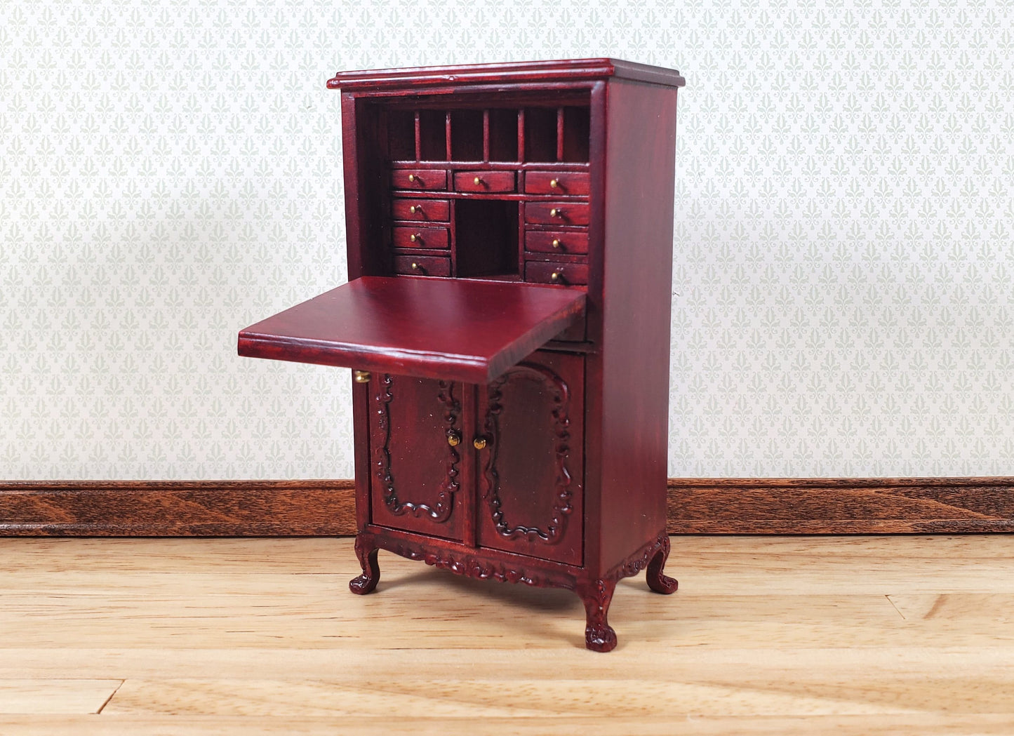 Dollhouse Secretary Writing Desk Mahogany Finish 1:12 Scale Miniature Furniture by Hansson Estate Piece