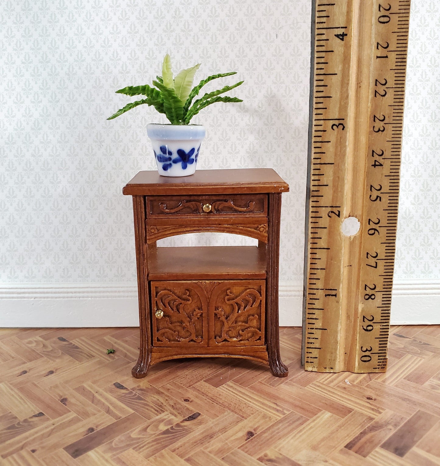 JBM Miniature Side Table or Nightstand with Drawer 1:12 Scale Dollhouse Furniture