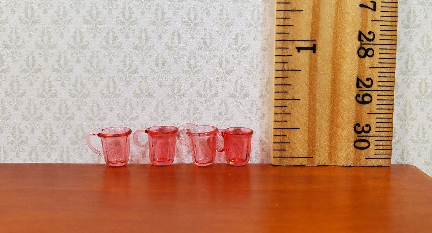 Dollhouse HALF SCALE Dark Pink Glass Cups with Handles Set of 4 1:24 Miniature