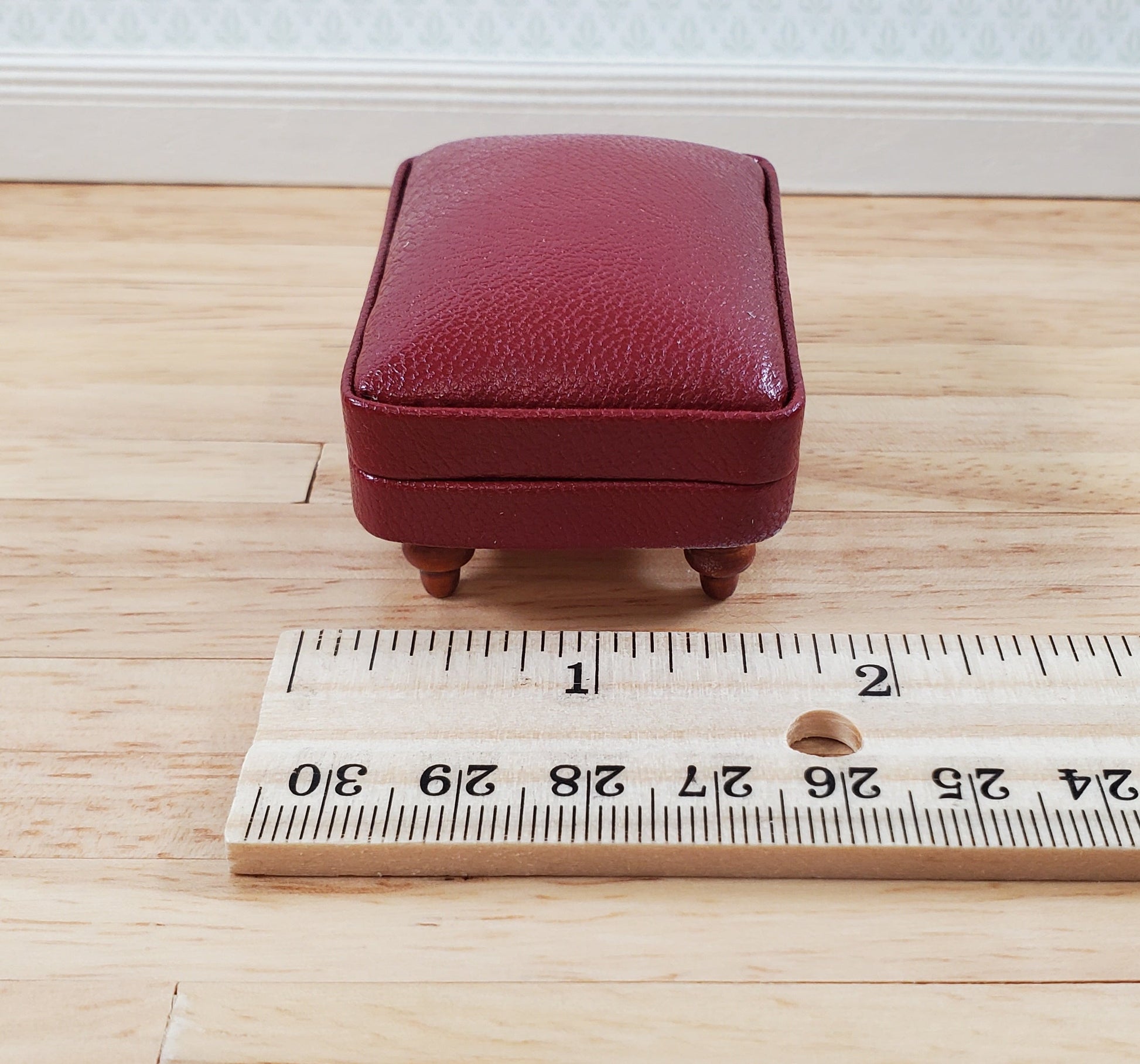 Dollhouse Miniature Footstool Ottoman Burgundy 1:12 Scale Miniature Furniture