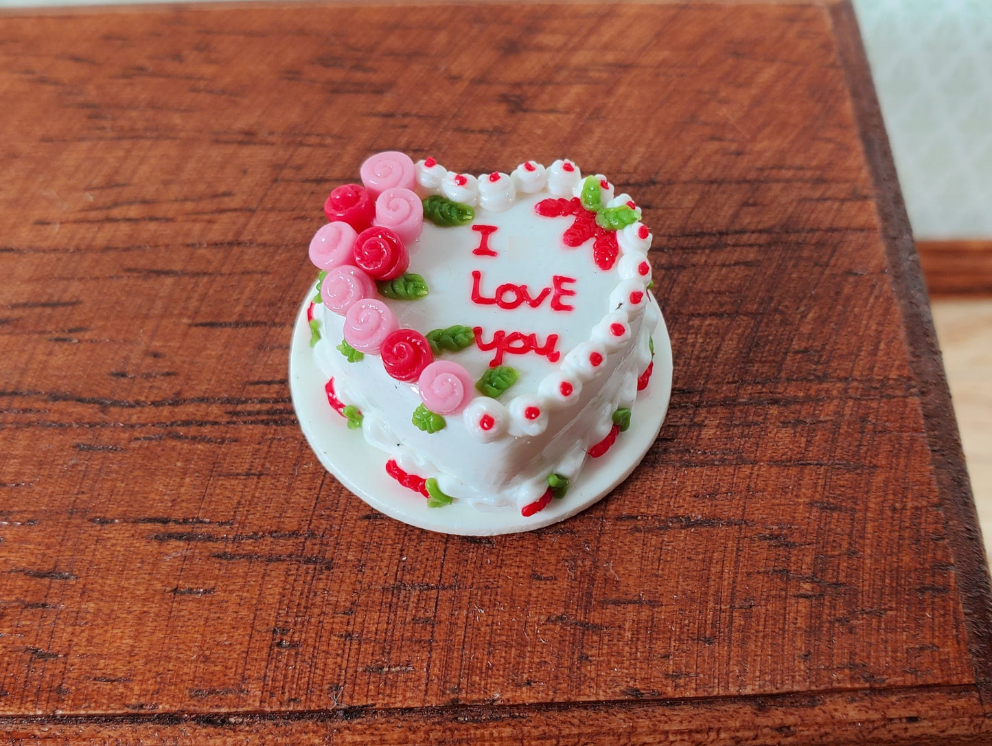 Dollhouse Cake Valentines Day Heart Shaped 1:12 Scale Miniature I Love You