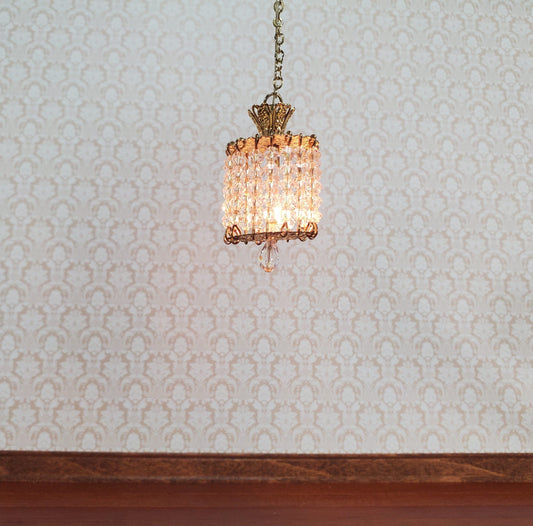 Dollhouse Ceiling Light Real Glass Crystals "Drum Lamp" 12 Volt 1:12 Scale Miniature