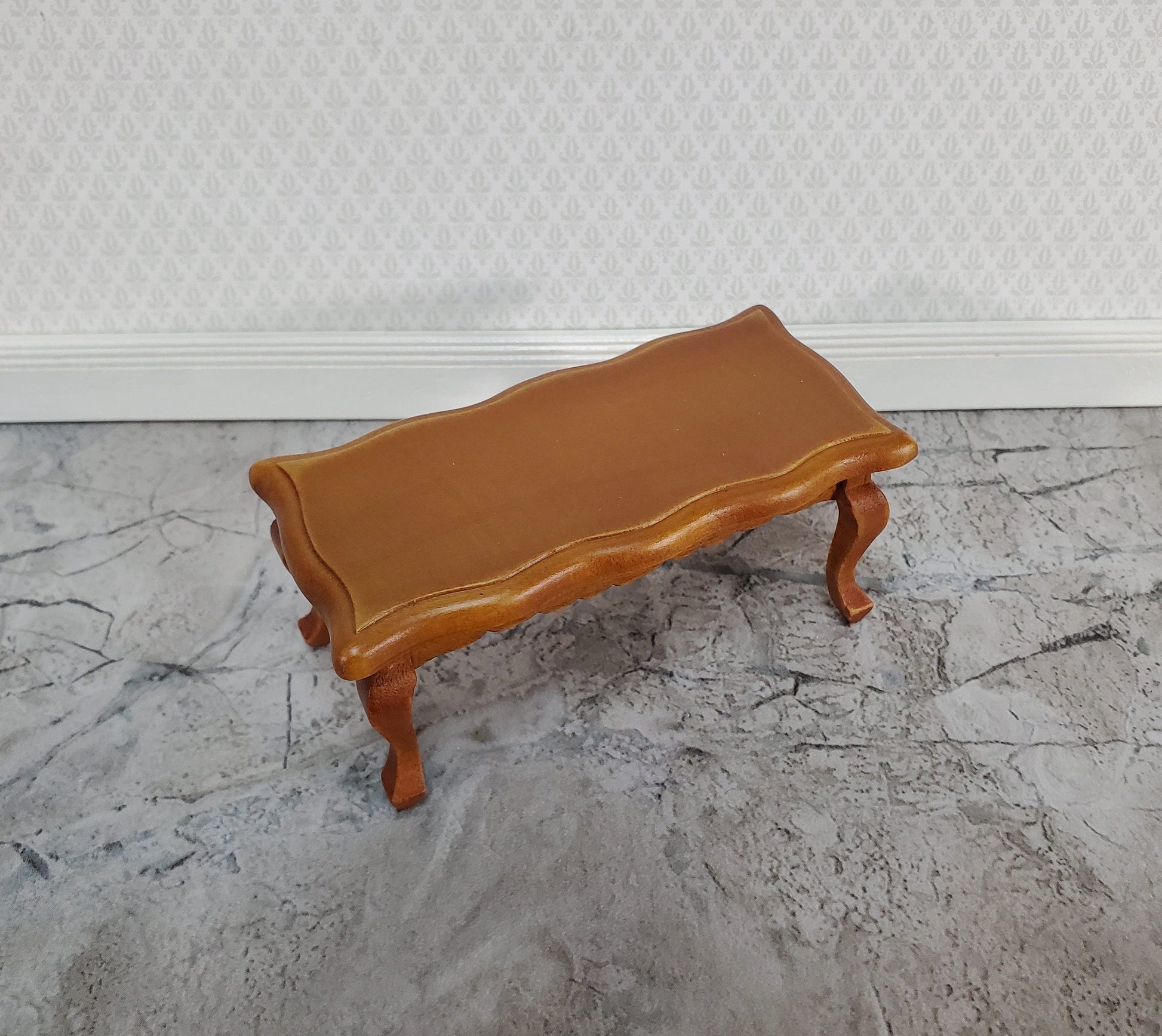 Dollhouse Coffee Table Curvy Top Rectangle Walnut Finish 1:12 Scale Miniature Furniture