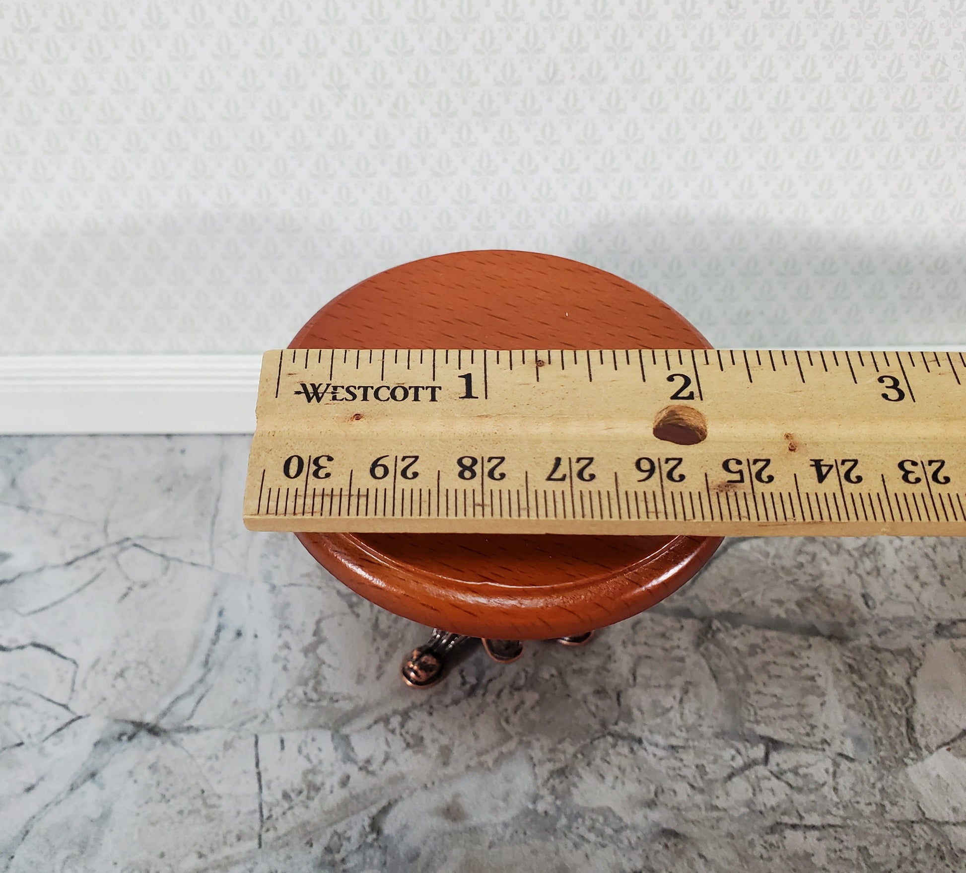 Dollhouse Accent Table with Metal Base Walnut Top Small Round 1:12 Scale Miniature