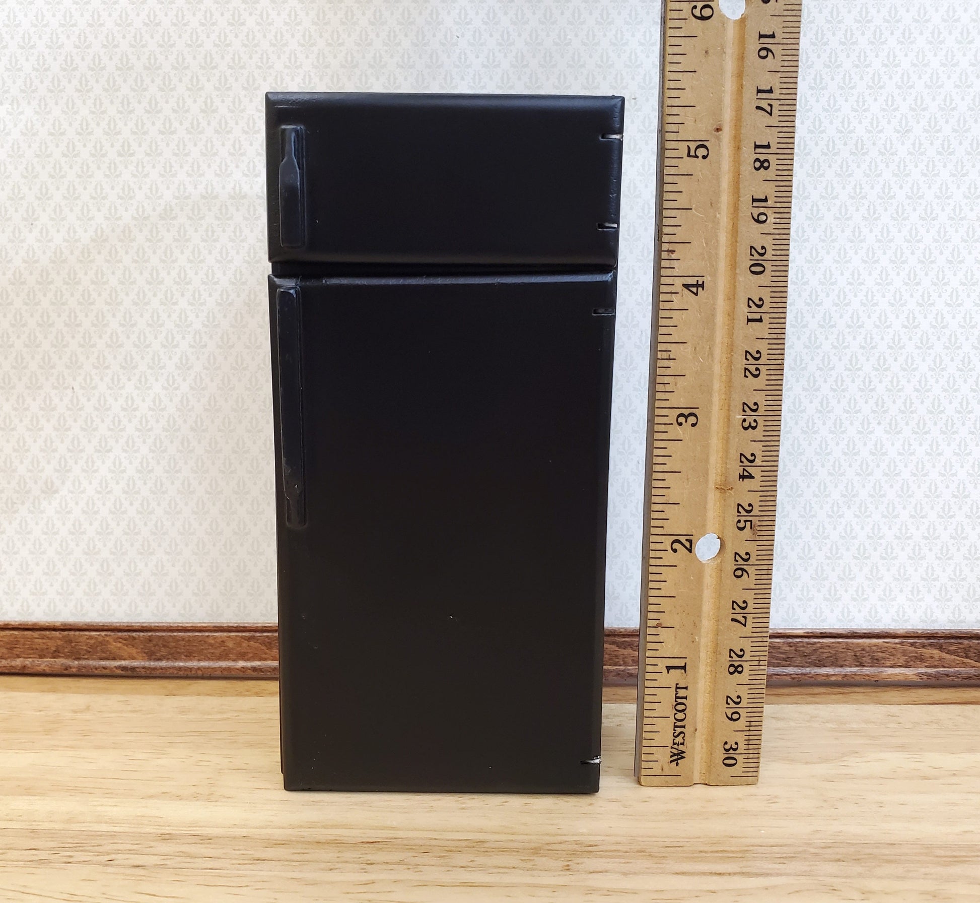 Dollhouse Fridge Modern Refrigerator Freezer Black 2 Door 1:12 Scale Miniature