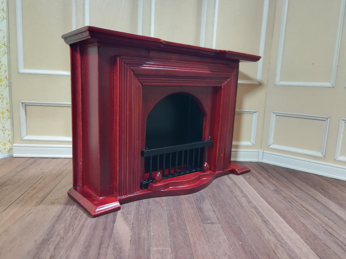 Dollhouse Wood Fireplace Large Mahogany Finish 1:12 Scale Miniature Furniture