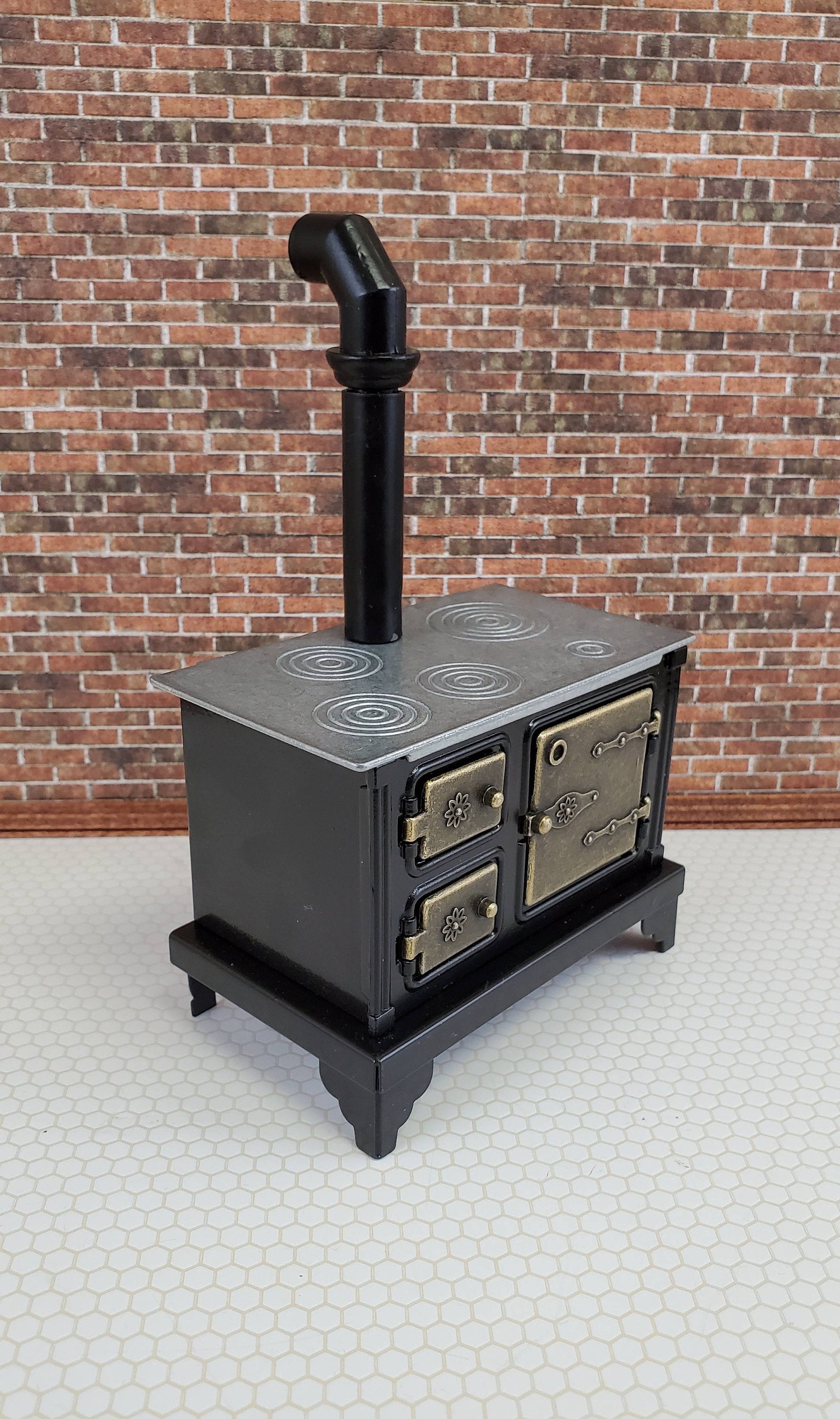 Dollhouse Miniature Kitchen Stove Oven Black Metal 1:12 Scale Vintage Style