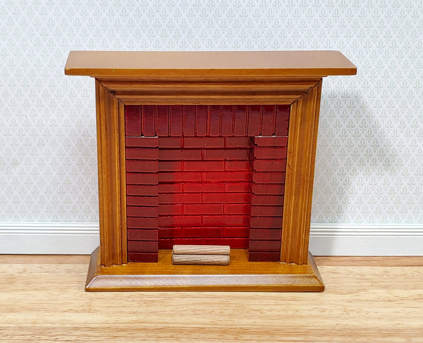 Dollhouse Fireplace with "Brick" Insert Walnut Finish 1:12 Scale Miniature Furniture
