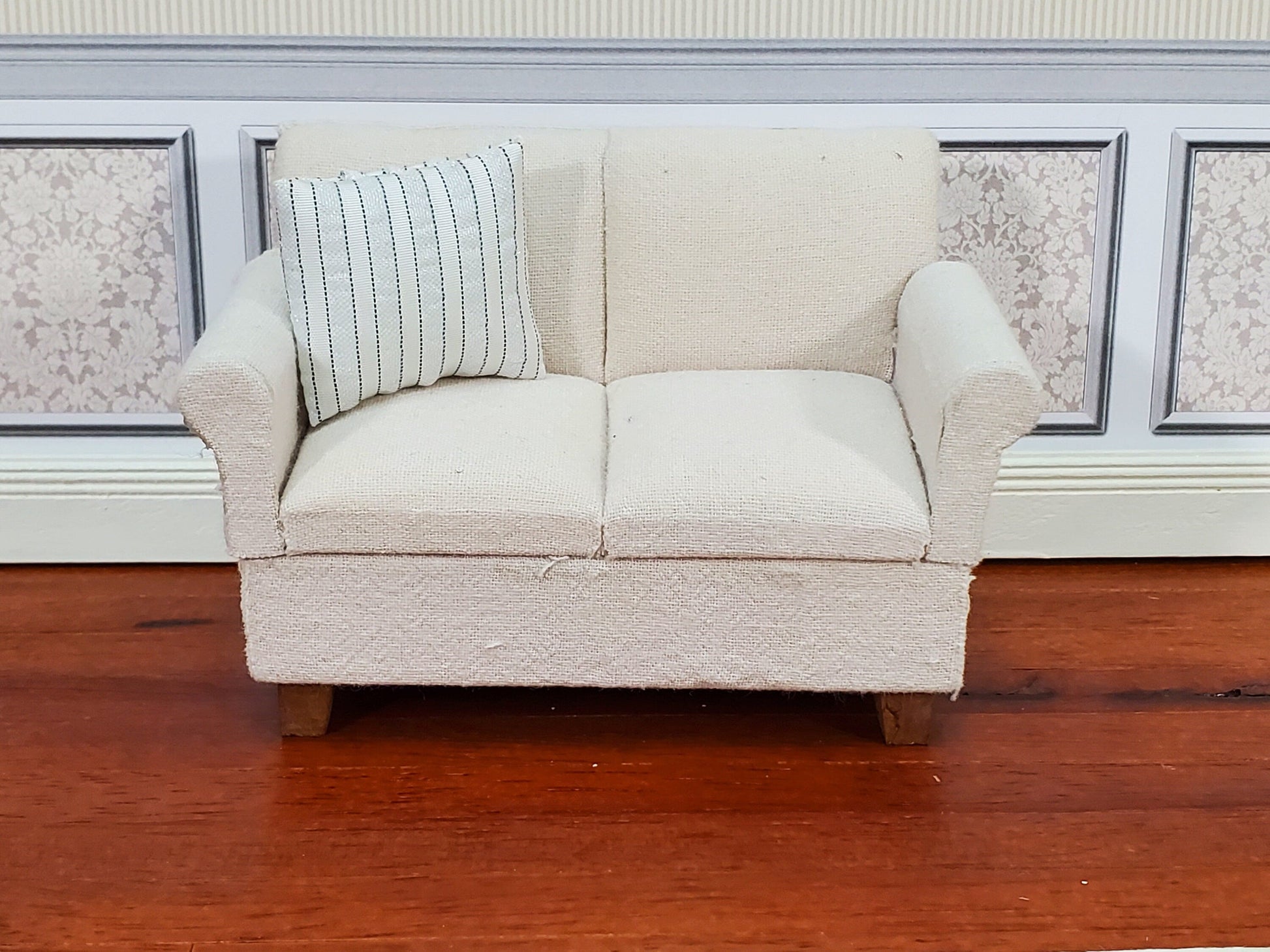 Dollhouse Pillow Striped White Silver Black Handmade 1:12 Scale Miniature 1 1/2"