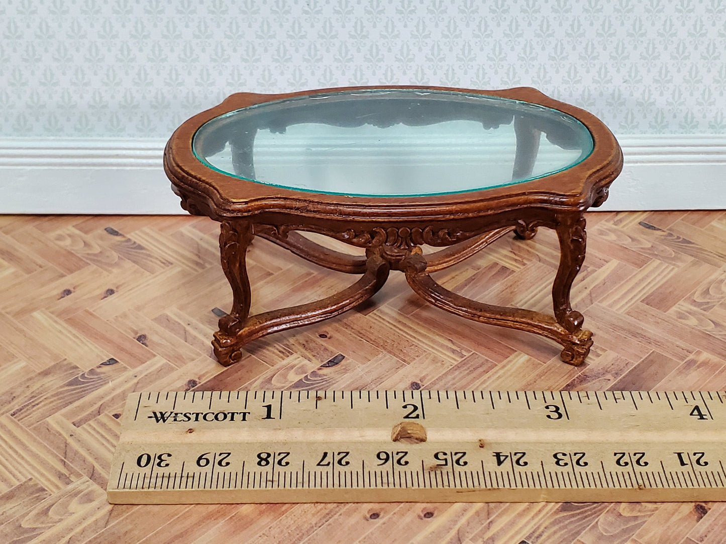 JBM Miniature Coffee Table 18th Century Style Walnut Finish 1:12 Scale Dollhouse Furniture