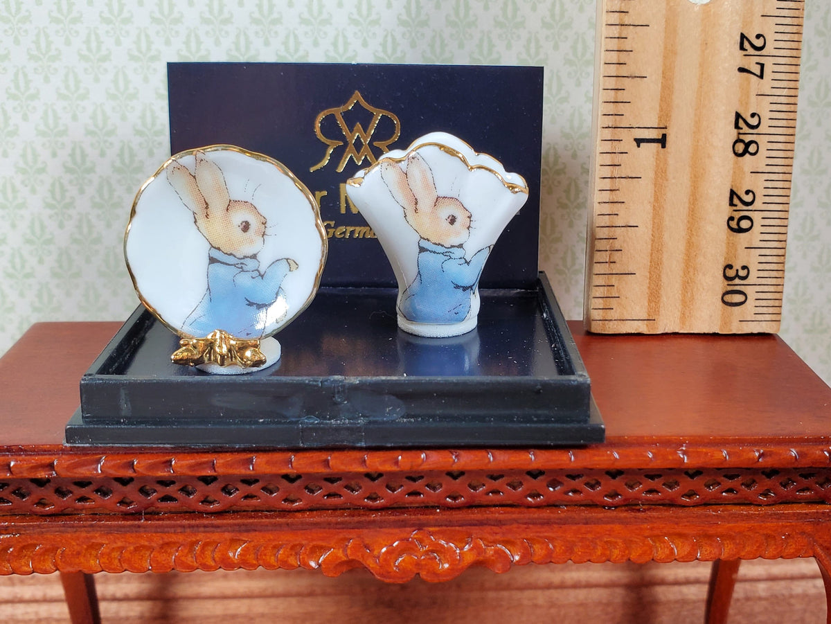 Dollhouse Miniature Peter Rabbit Plate & Vase Reutter Porcelain 1:12 Scale