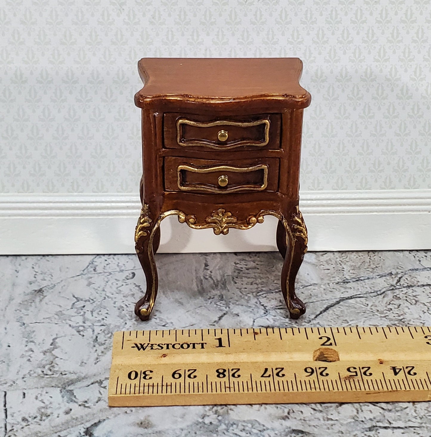 JBM Miniature Side Table or Nightstand with 2 Drawers 1:12 Scale Dollhouse Furniture