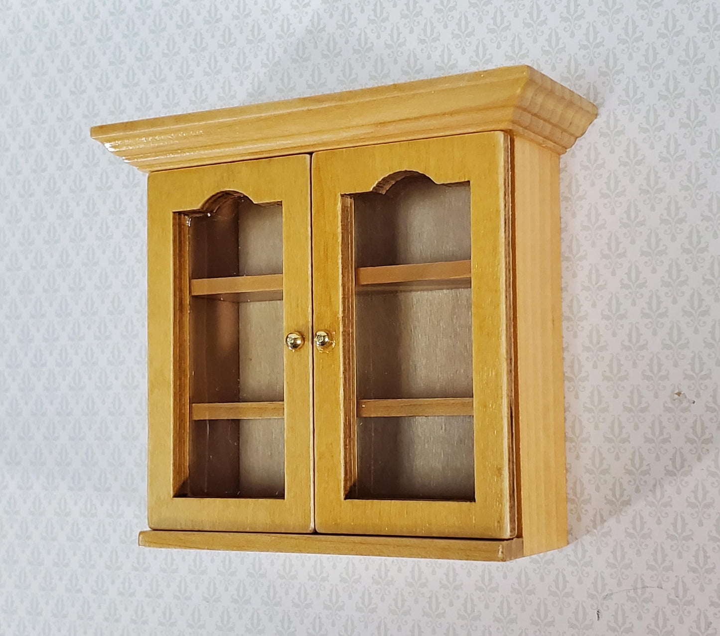 Dollhouse Upper Kitchen Cabinet Oak Finish 1:12 Scale Miniature Hanging Cupboard