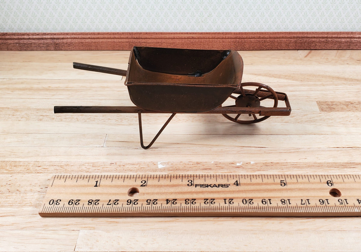 Dollhouse Miniature Metal Wheelbarrow Large Rusted Aged 1:12 Scale Fairy Garden