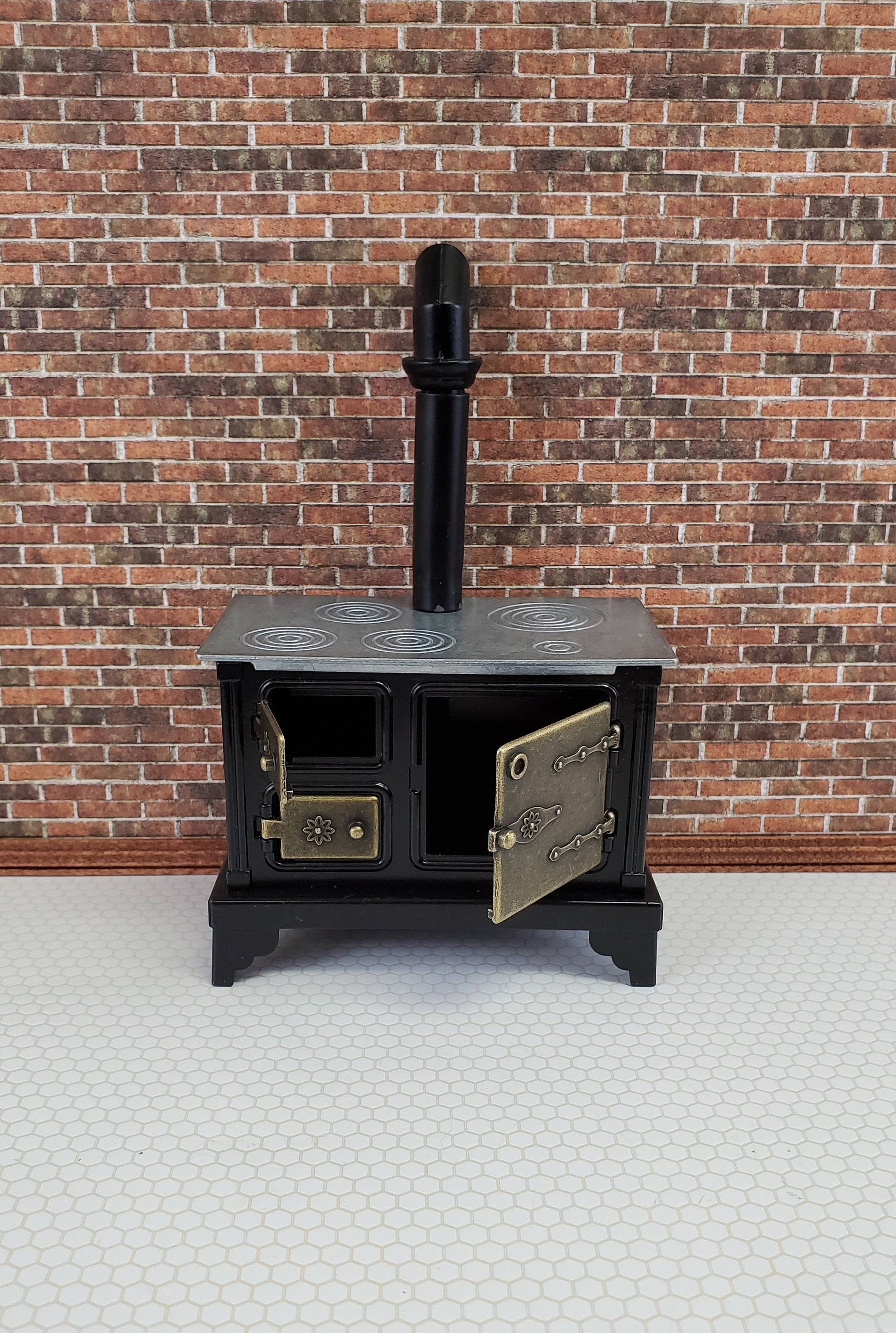 Dollhouse Miniature Kitchen Stove Oven Black Metal 1:12 Scale Vintage Style