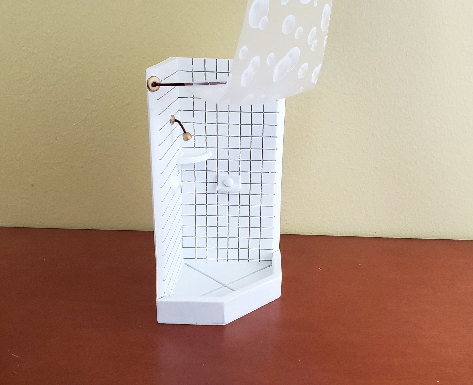 Dollhouse Corner Shower Modern 1:12 Scale Miniature Bathroom White Tile