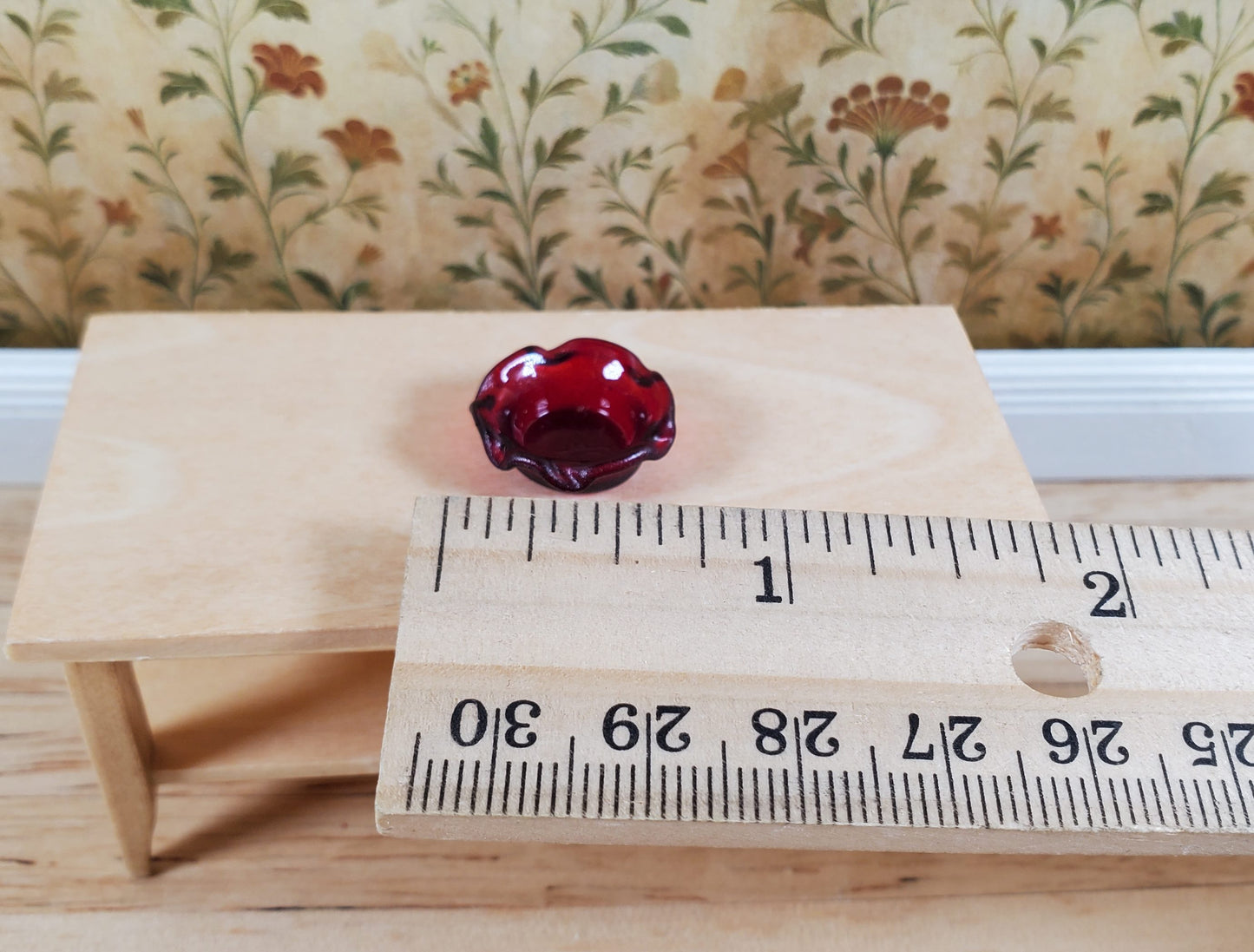 Dollhouse Cranberry Red Glass Candy Dish or Serving Bowl 1:12 Scale Miniature